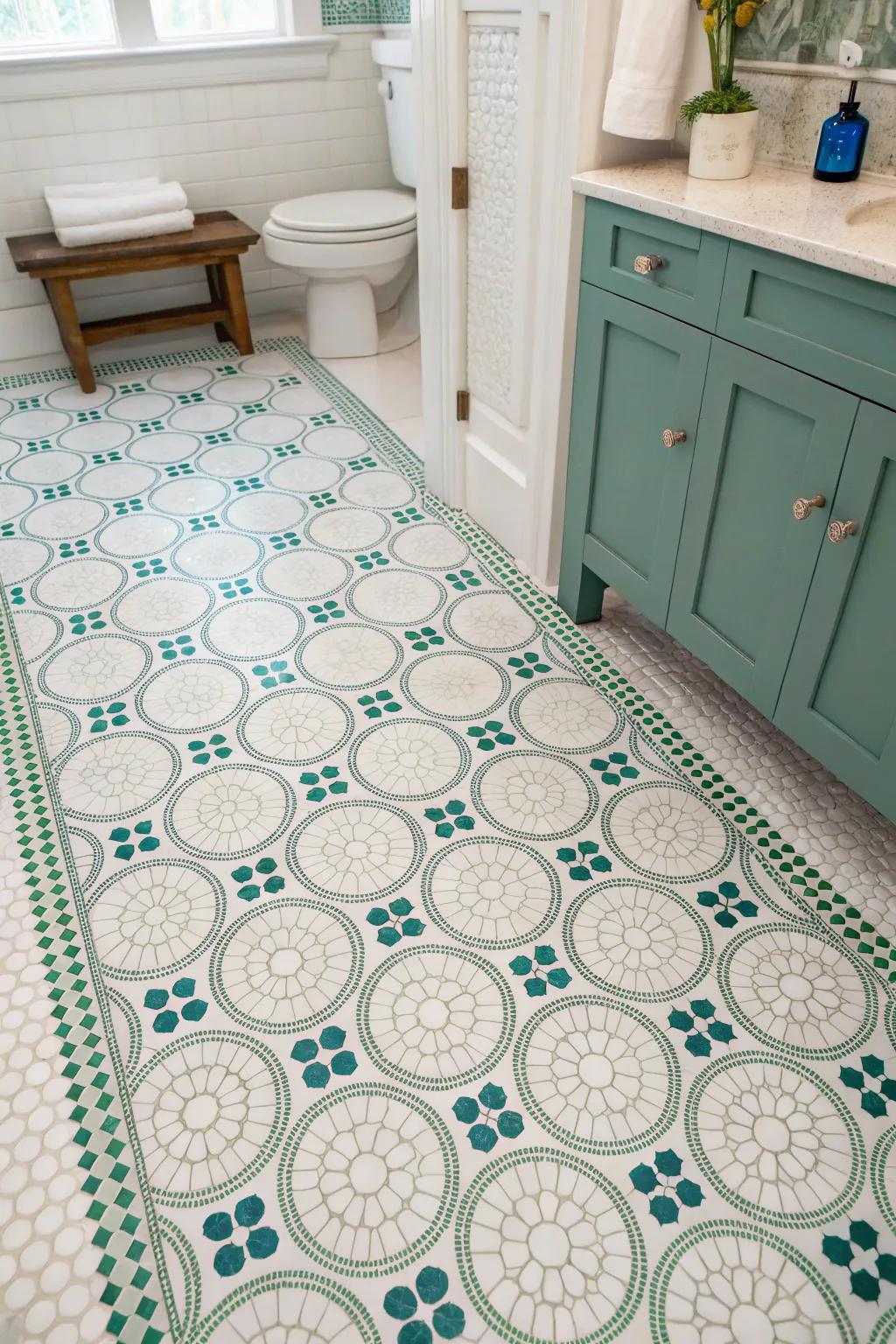 Penny flooring introduces a retro touch through playful designs.