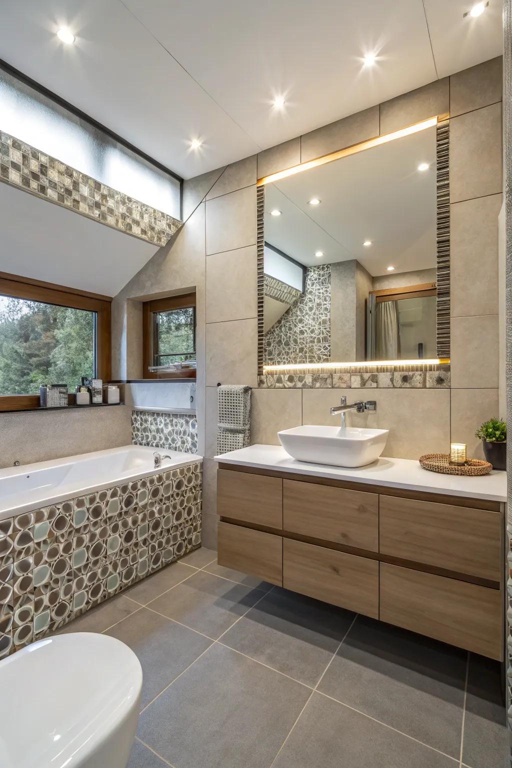 Drifting trims offer a smooth, modern bathroom style.