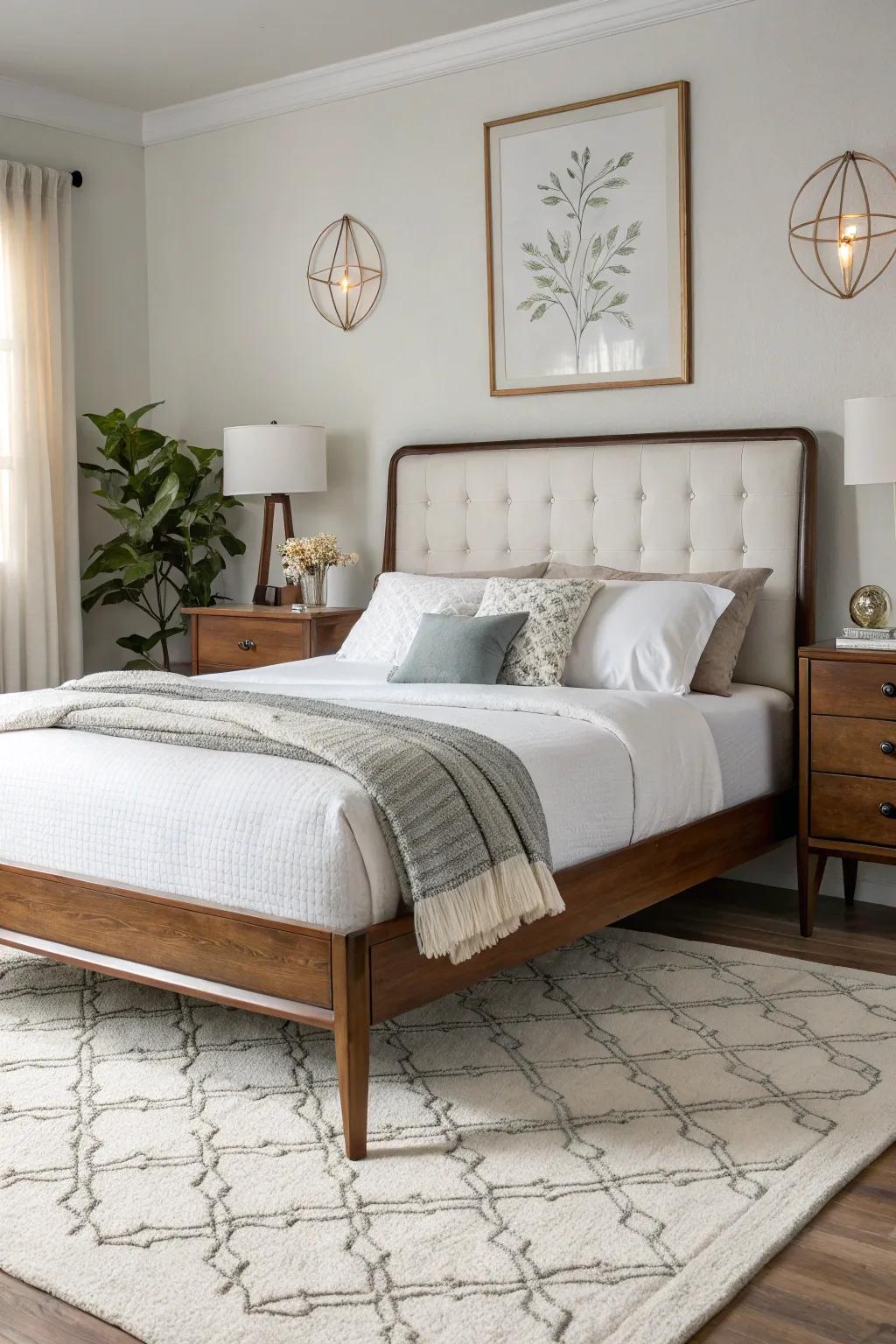 A twentieth-century modern bed base delivers a fusion of classic and contemporary design.