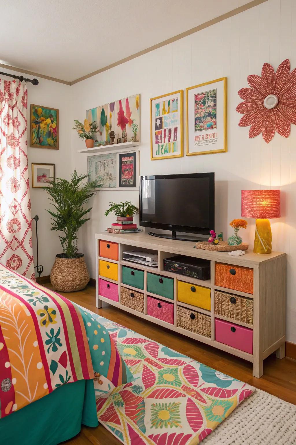 Colorful elements add personality and vibrance.