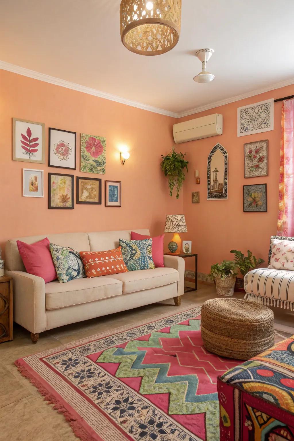 Walls in peach bring a fun and inviting energy.