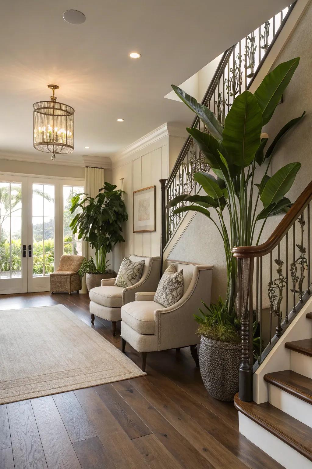 Chic landing featuring sturdy engineered wood
