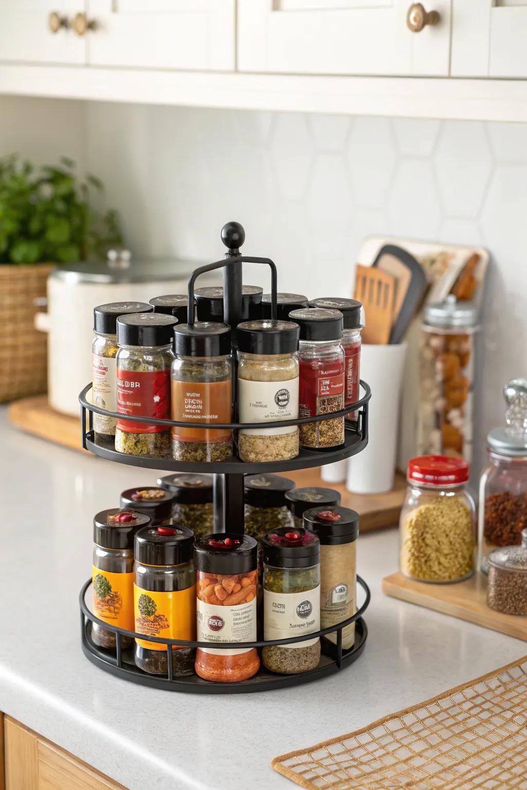 A spice carousel gives your kitchen a bit of flair.