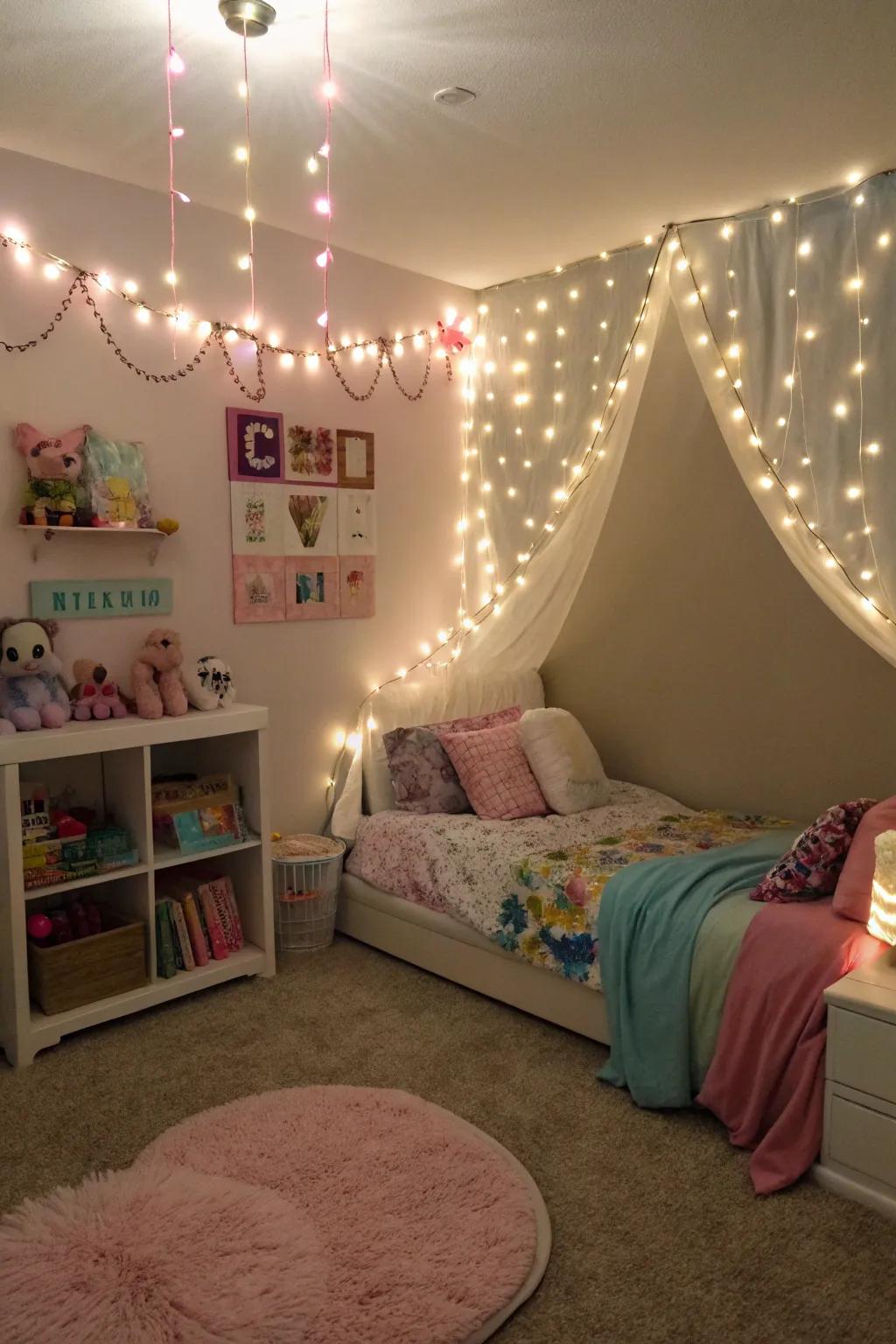 Twinkle lights that introduce a magical sparkle throughout the room.
