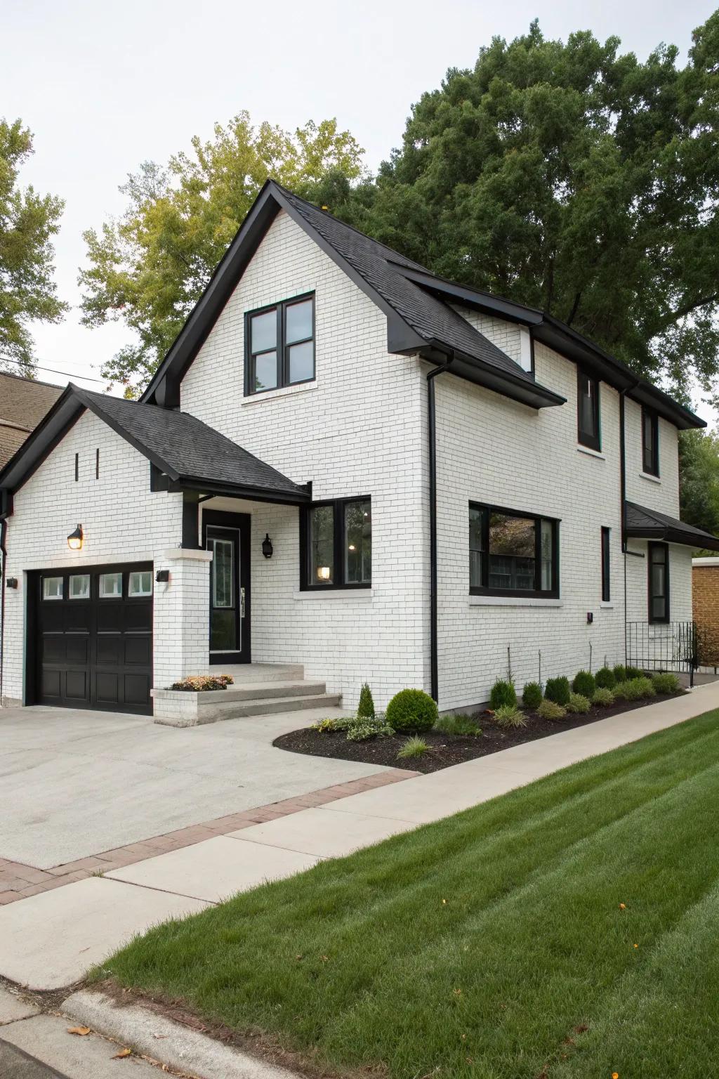 A modern update featuring white-painted stone and black features.
