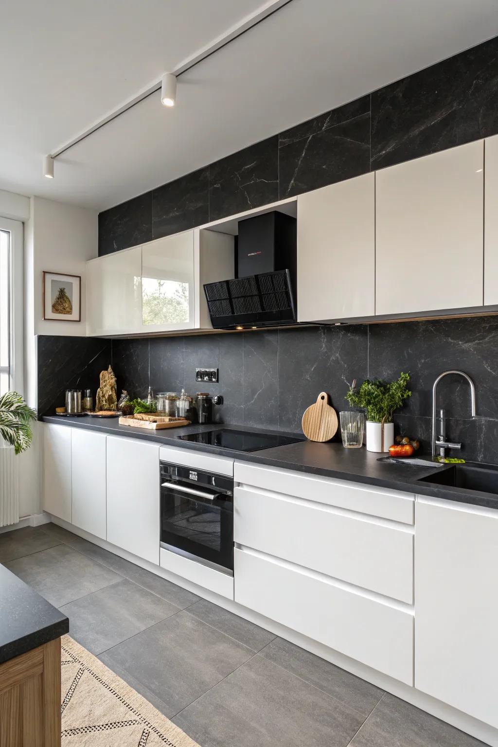 Seamless integration of backsplash and countertop results in a harmonious kitchen design.