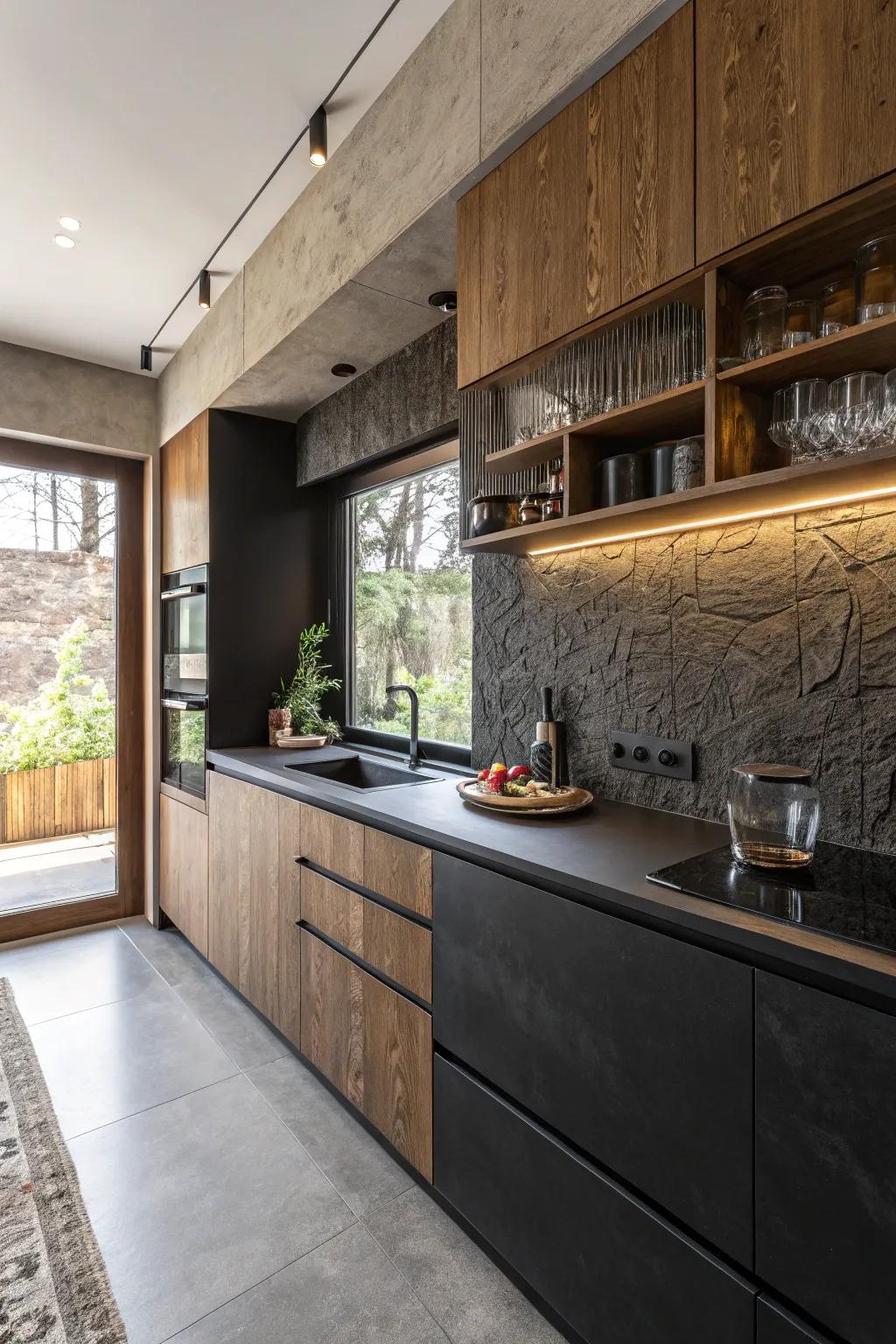 Feels incorporate depth to ebony worktops.