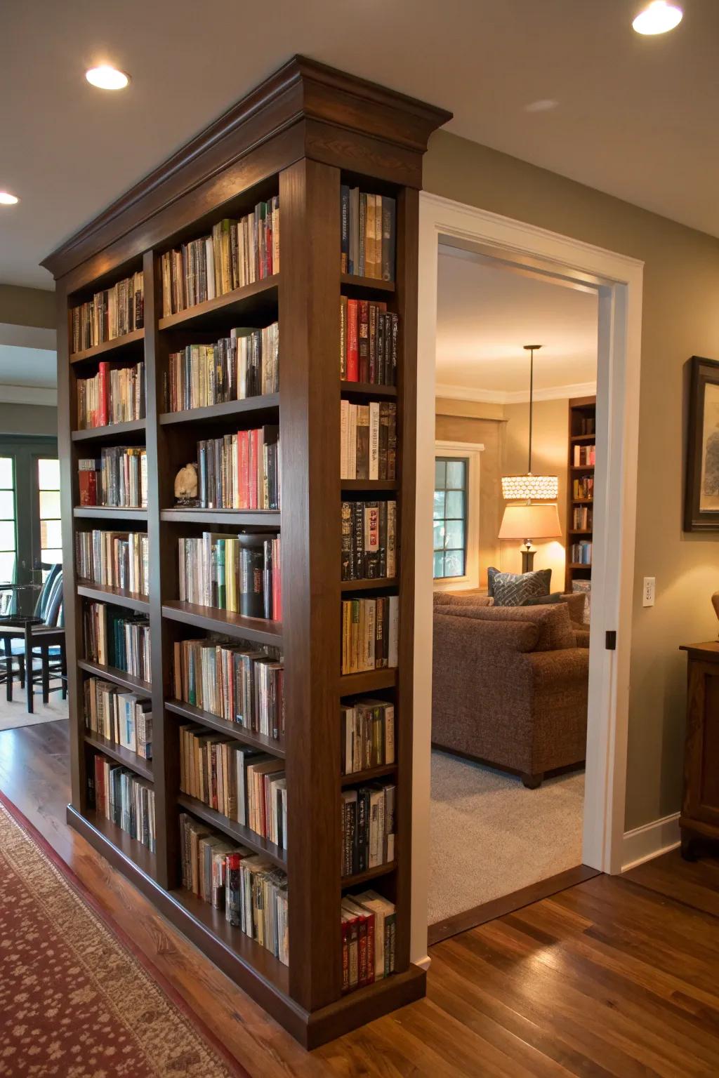 Books double as a chic room divider.