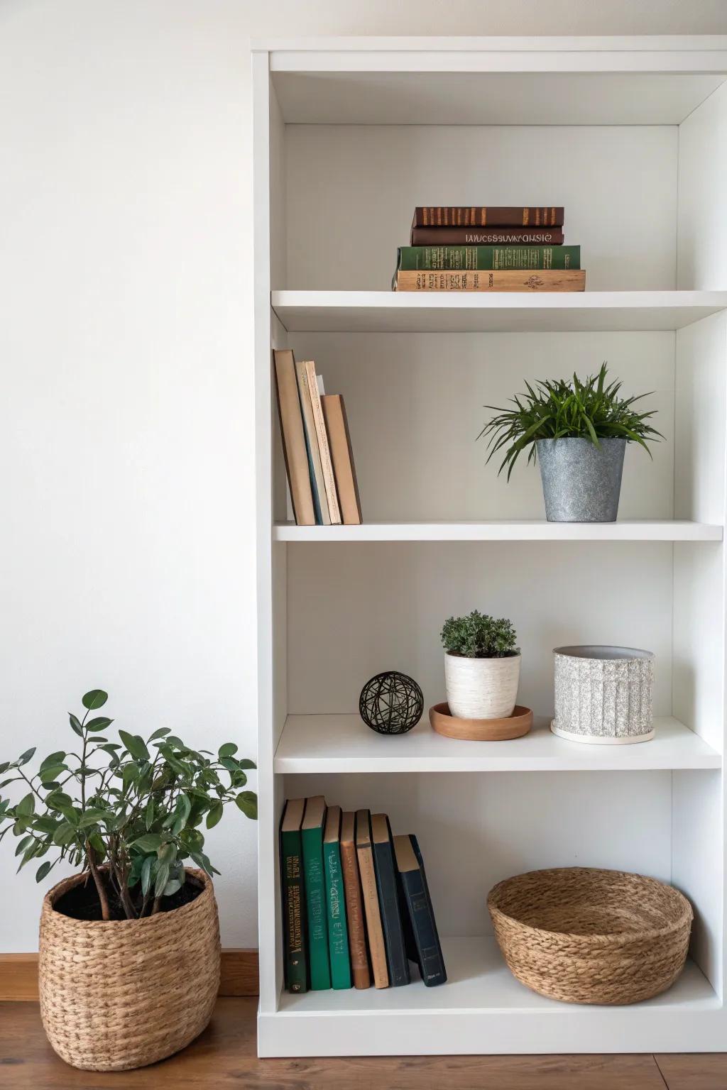 A simplicity-focused shelf that articulates quantities with space and moderation.