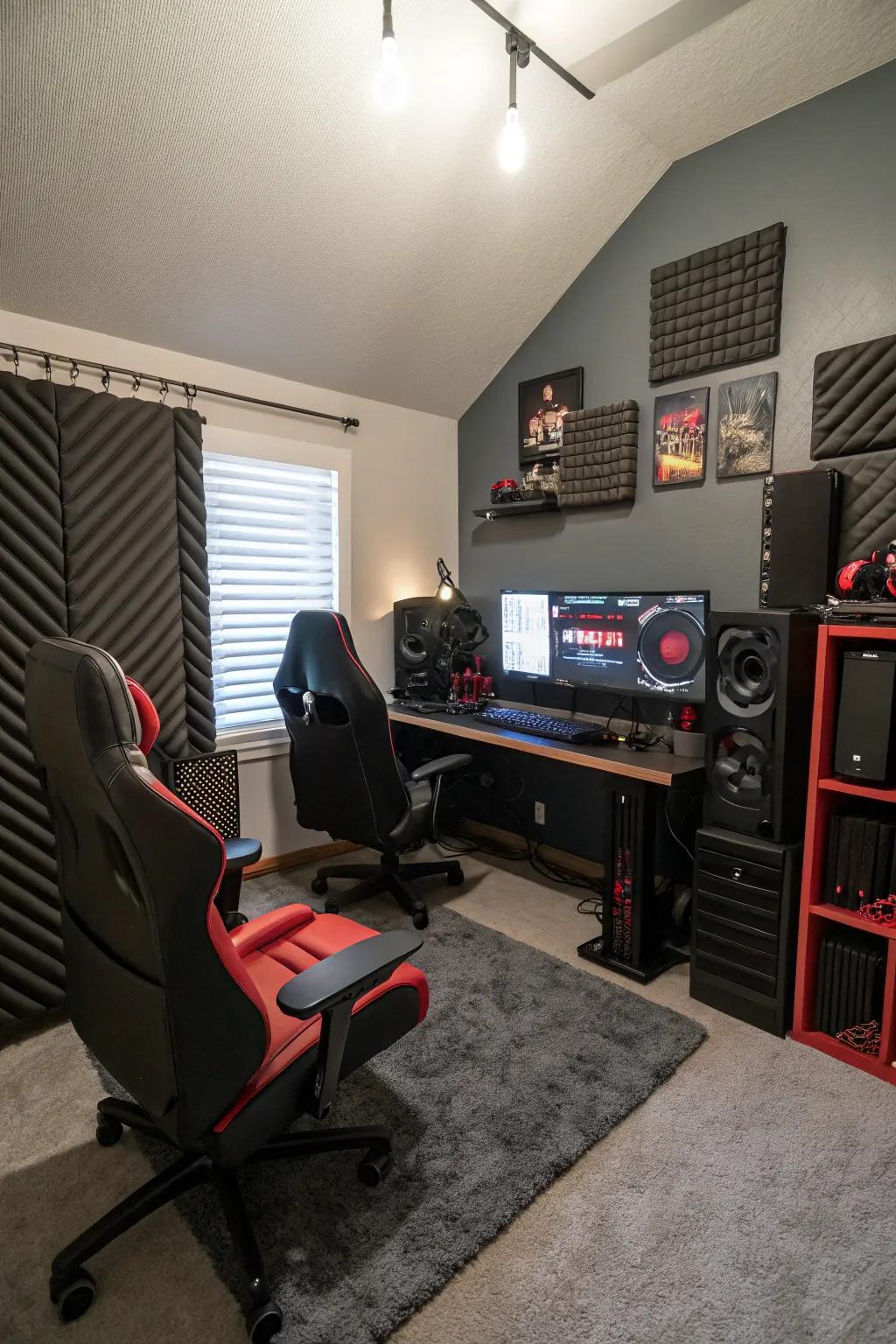 Elements of soundproofing ensure an immersive gaming experience.