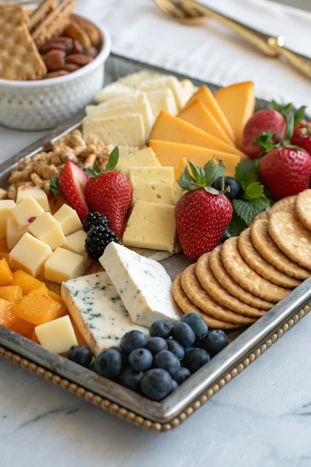 A gourmet cheese board contributes a touch of extravagance to your morning.