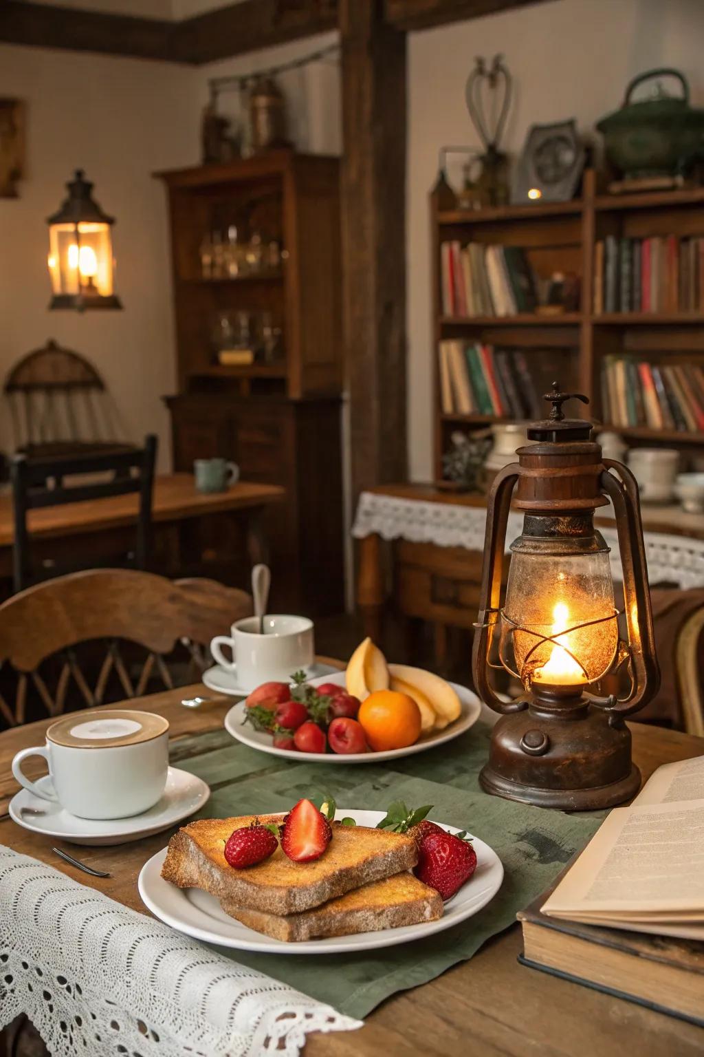 Countryside torches infusing a comfortable sensation into a breakfast nook.
