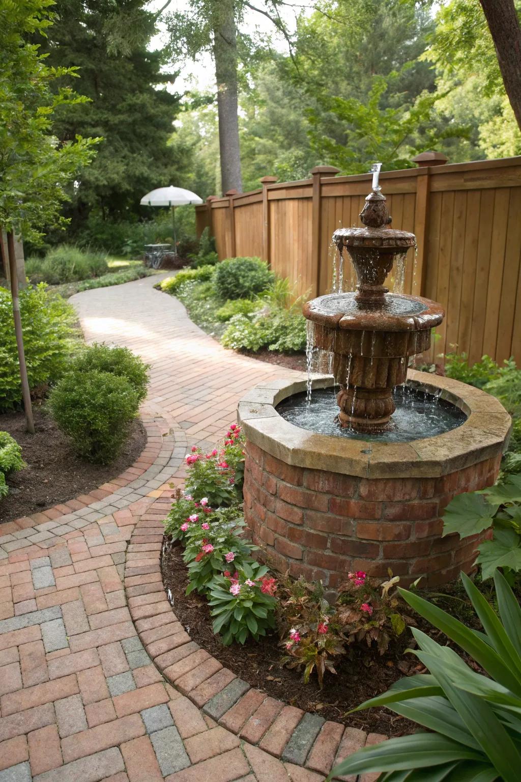 Water elements integrated with blockwork designs fashion a tranquil atmosphere.