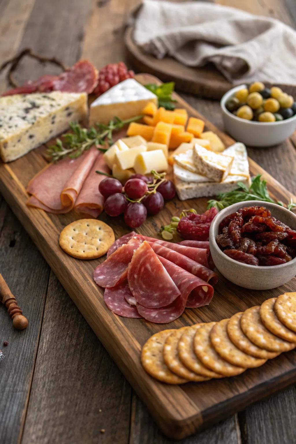 A weathered wood board offers an authentic presentation.