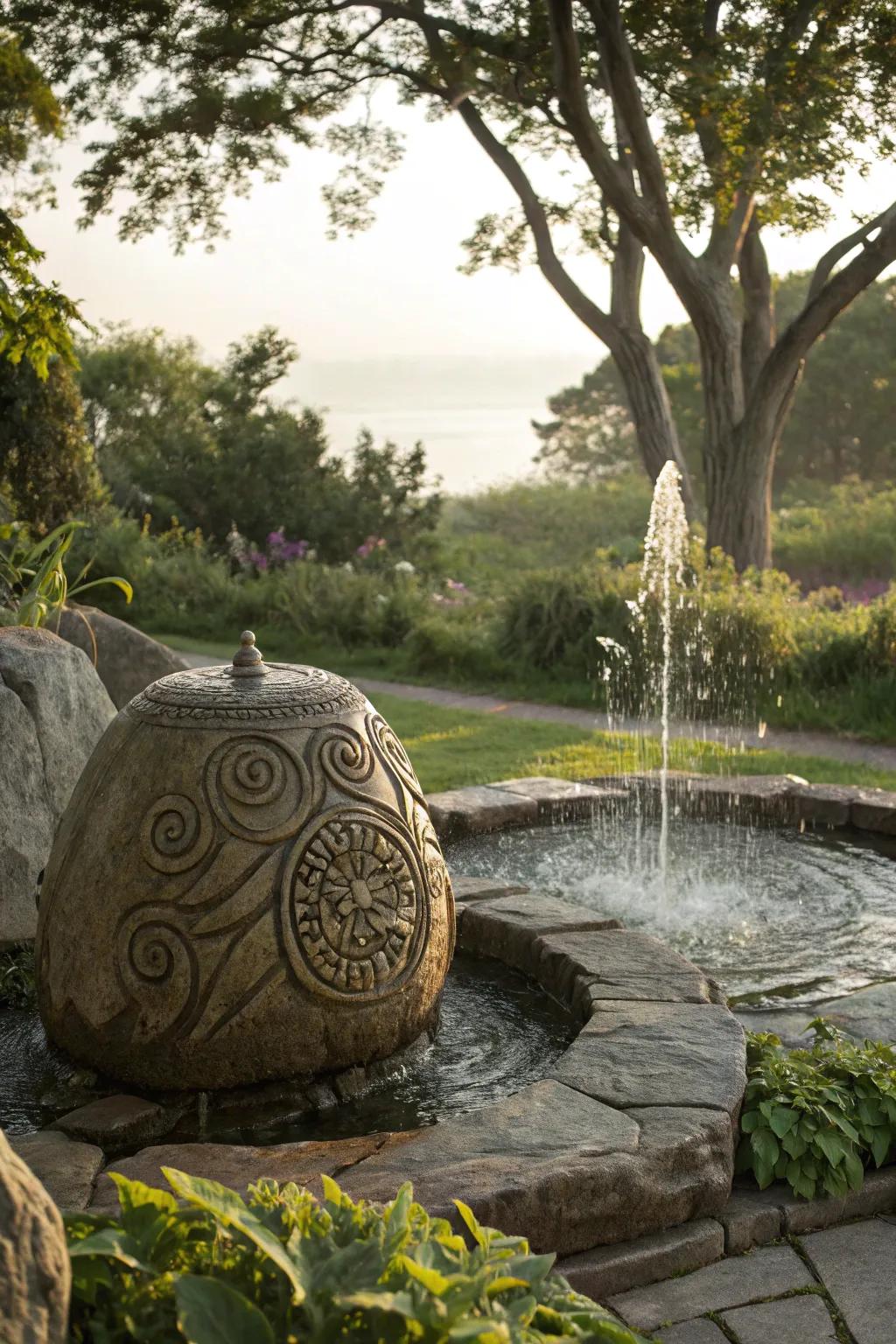 Artistic carvings transform this fountain into a genuine masterpiece.