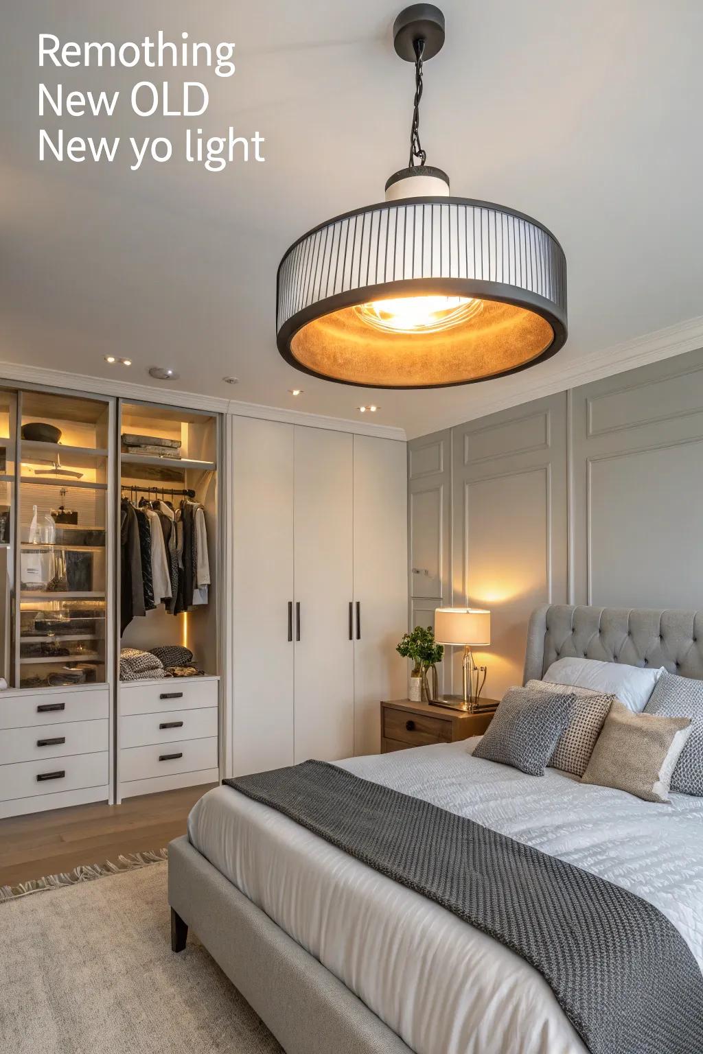 A new light fixture enhances the appearance of the room.