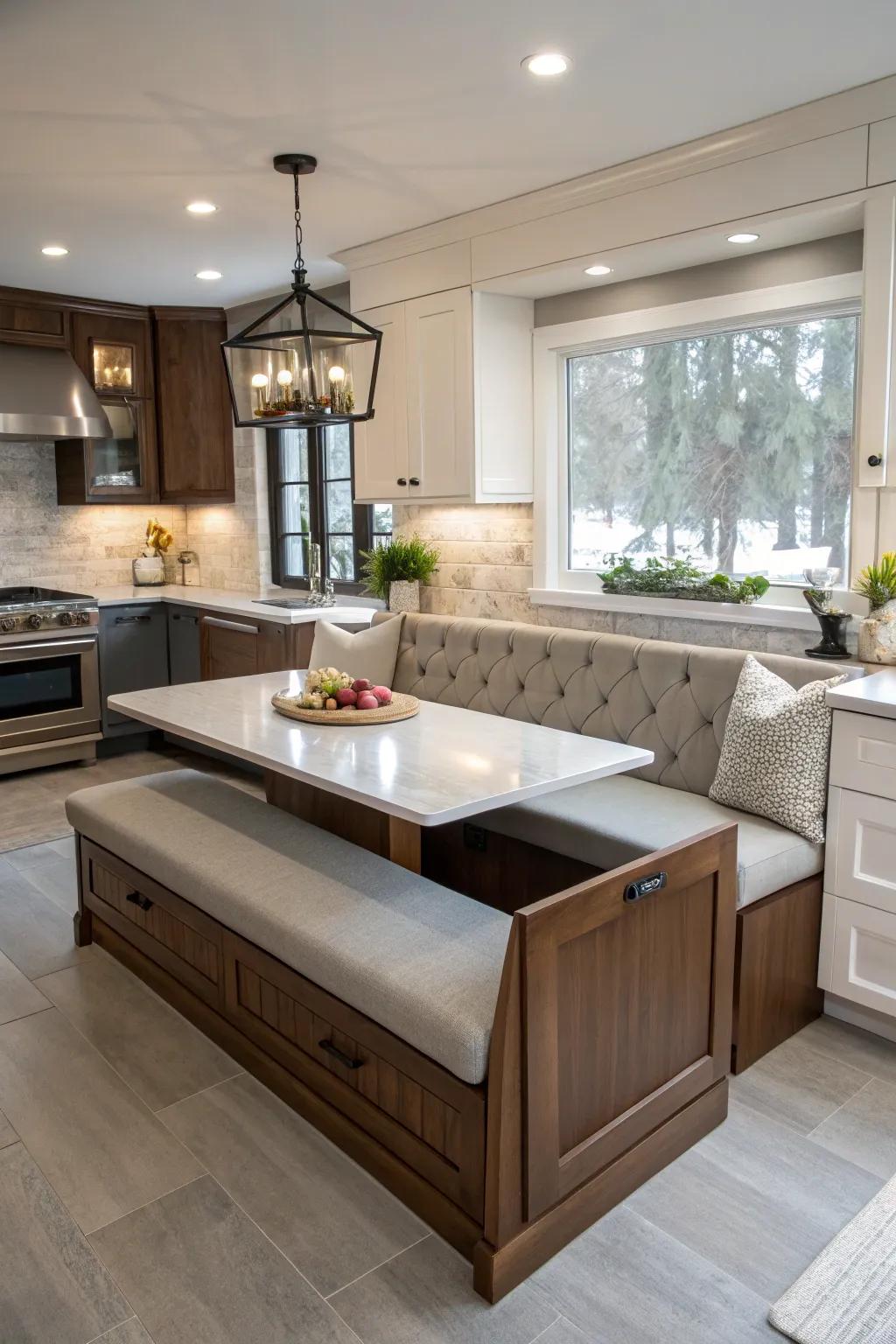 Adaptable banquette seating designed for versatile kitchen use.