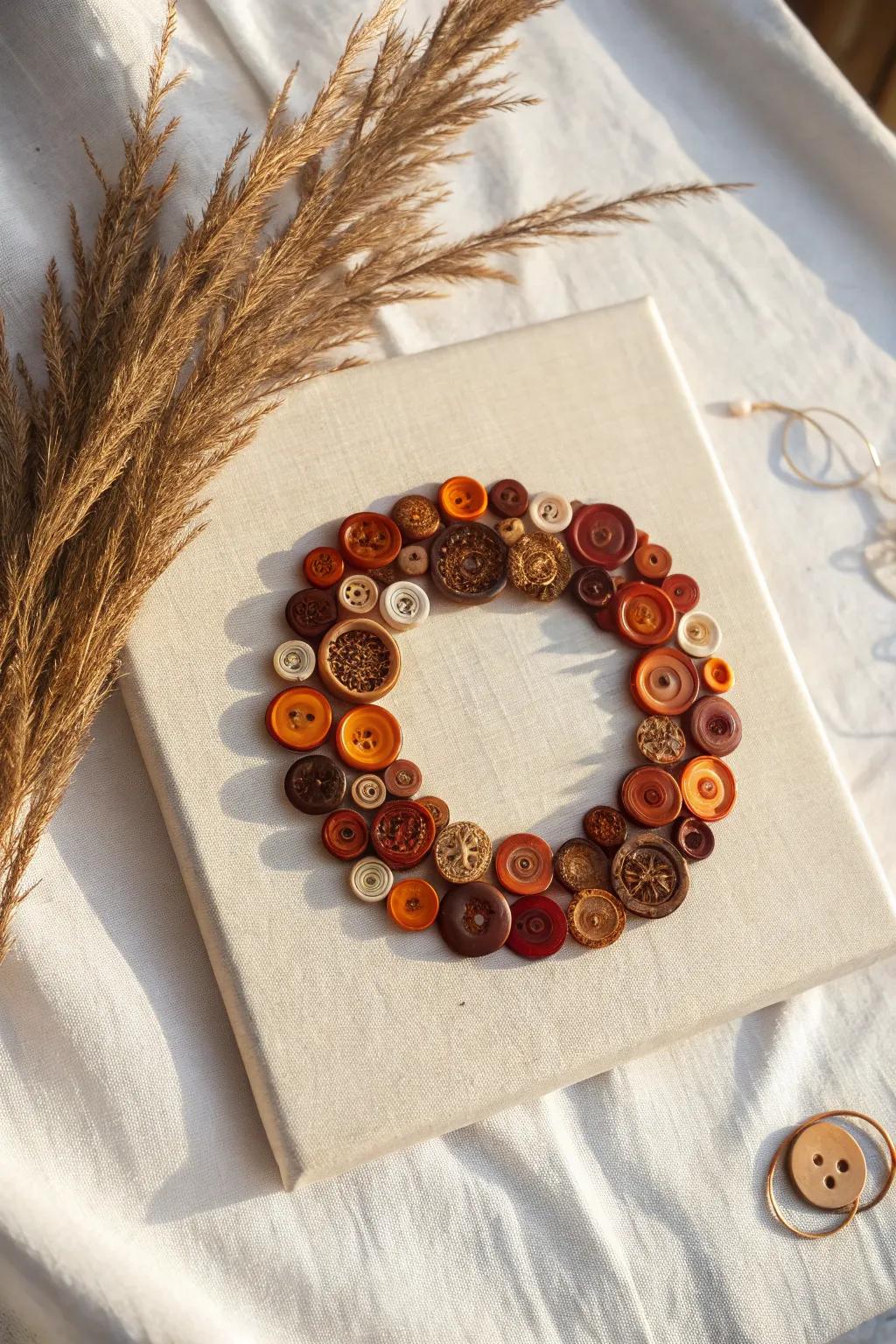Embrace the season with this charming autumn button garland&mdash;where simplicity meets natural beauty.