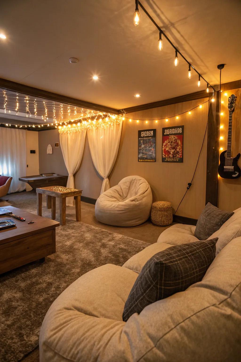 A comfort spot provides a cozy getaway within your fun space.
