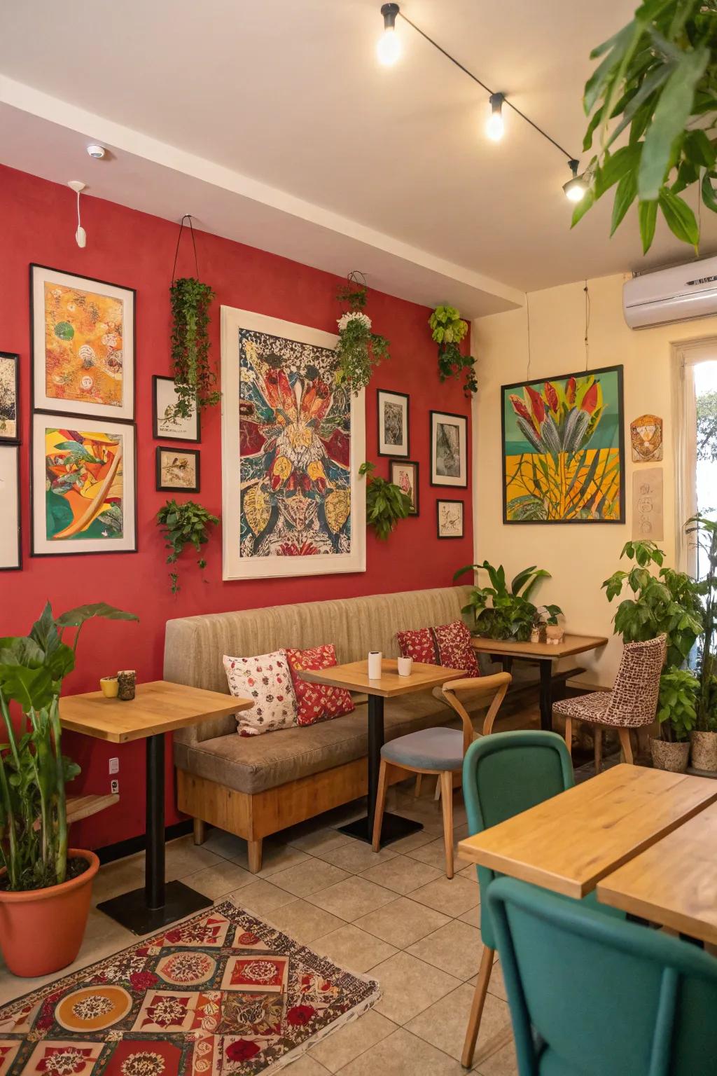 Striking accent hues append energy and vibrancy to your home cafe.