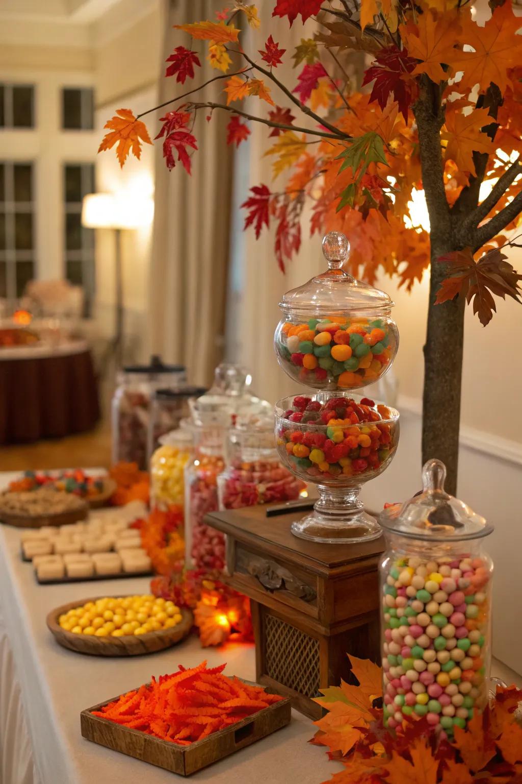 Seasonal decorations give a timely charm to your candy buffet.