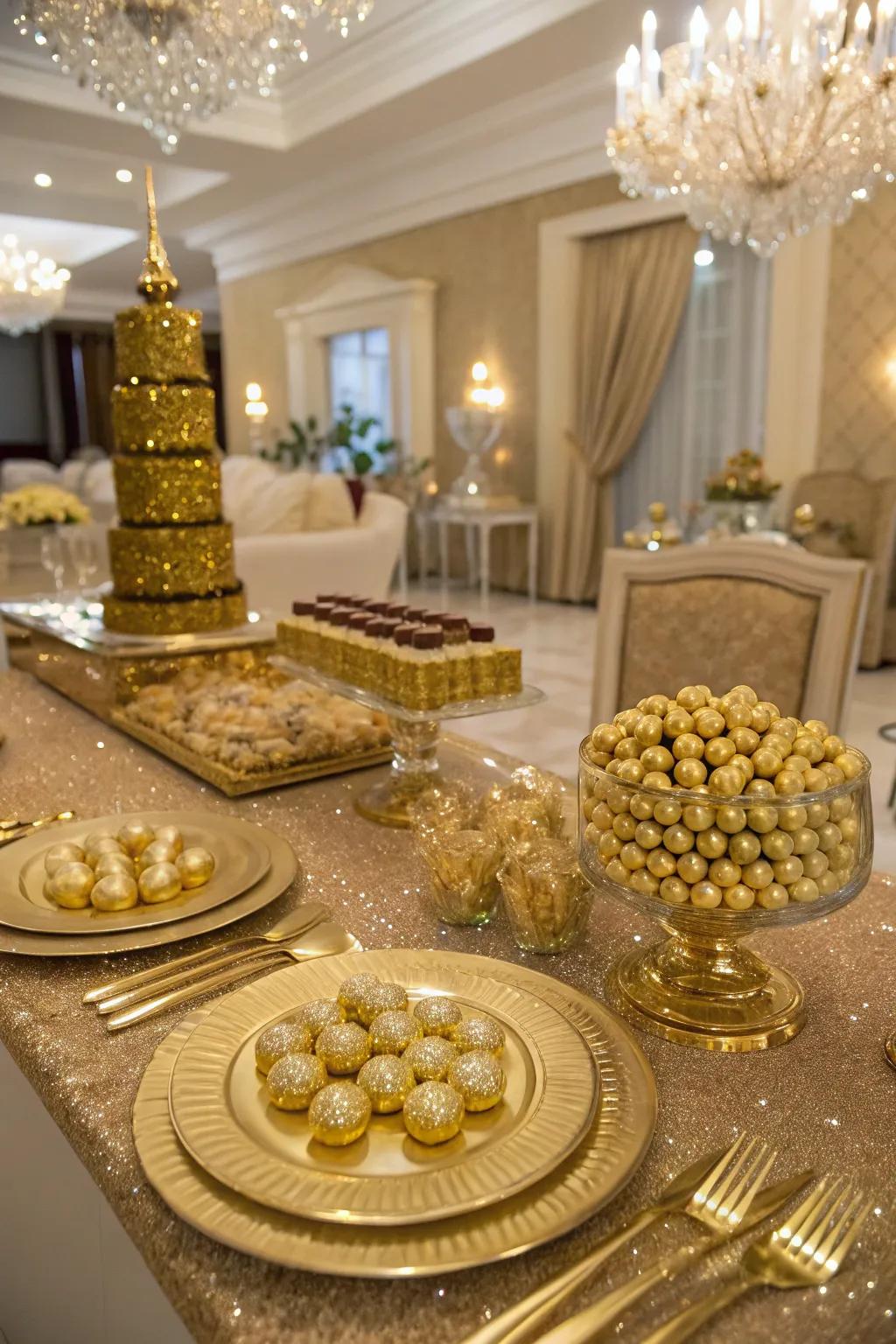 A glimmering doré confectionary for adding an effect of sumptuousness.
