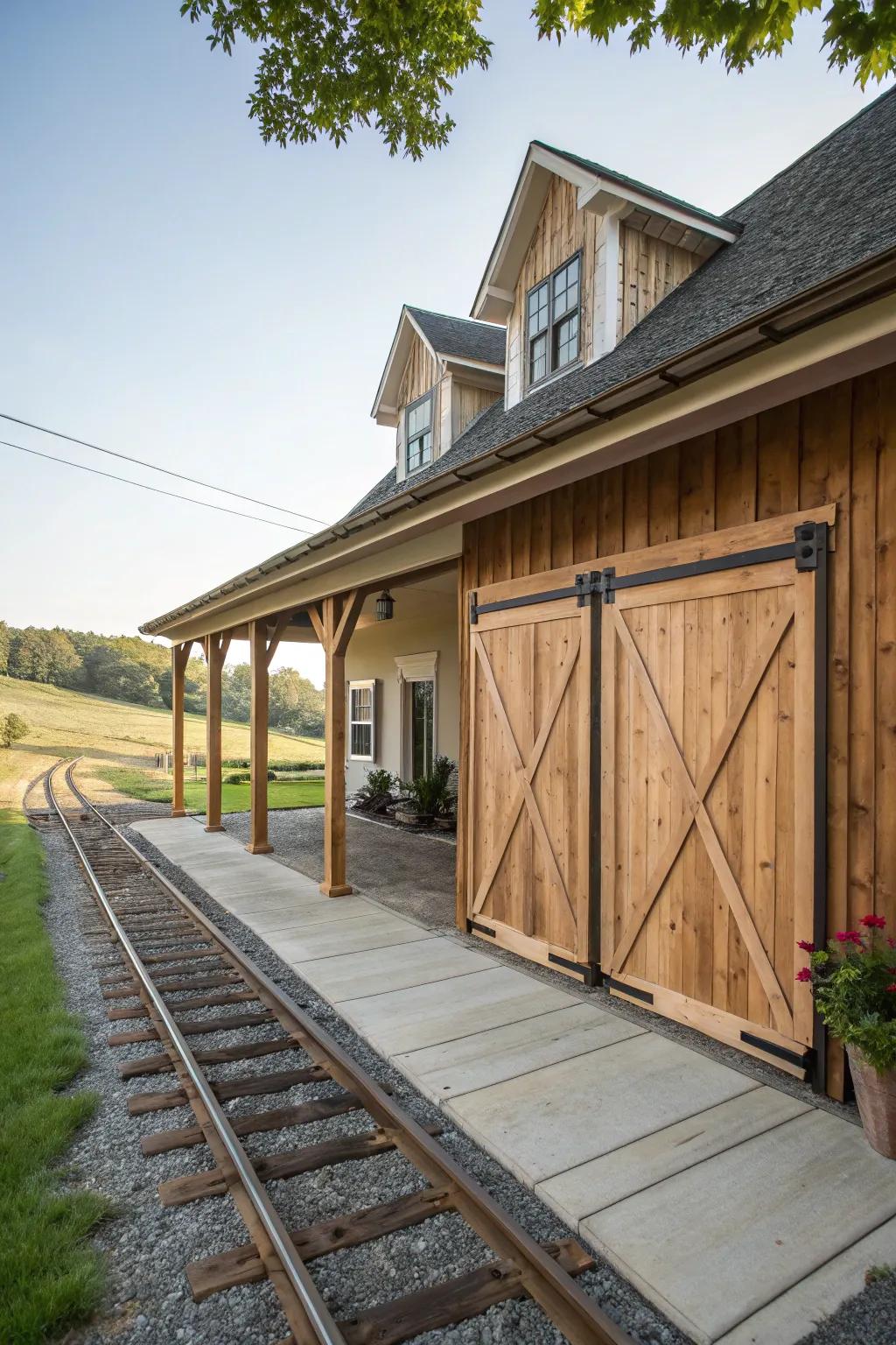A barn-style carport with rustic charm.