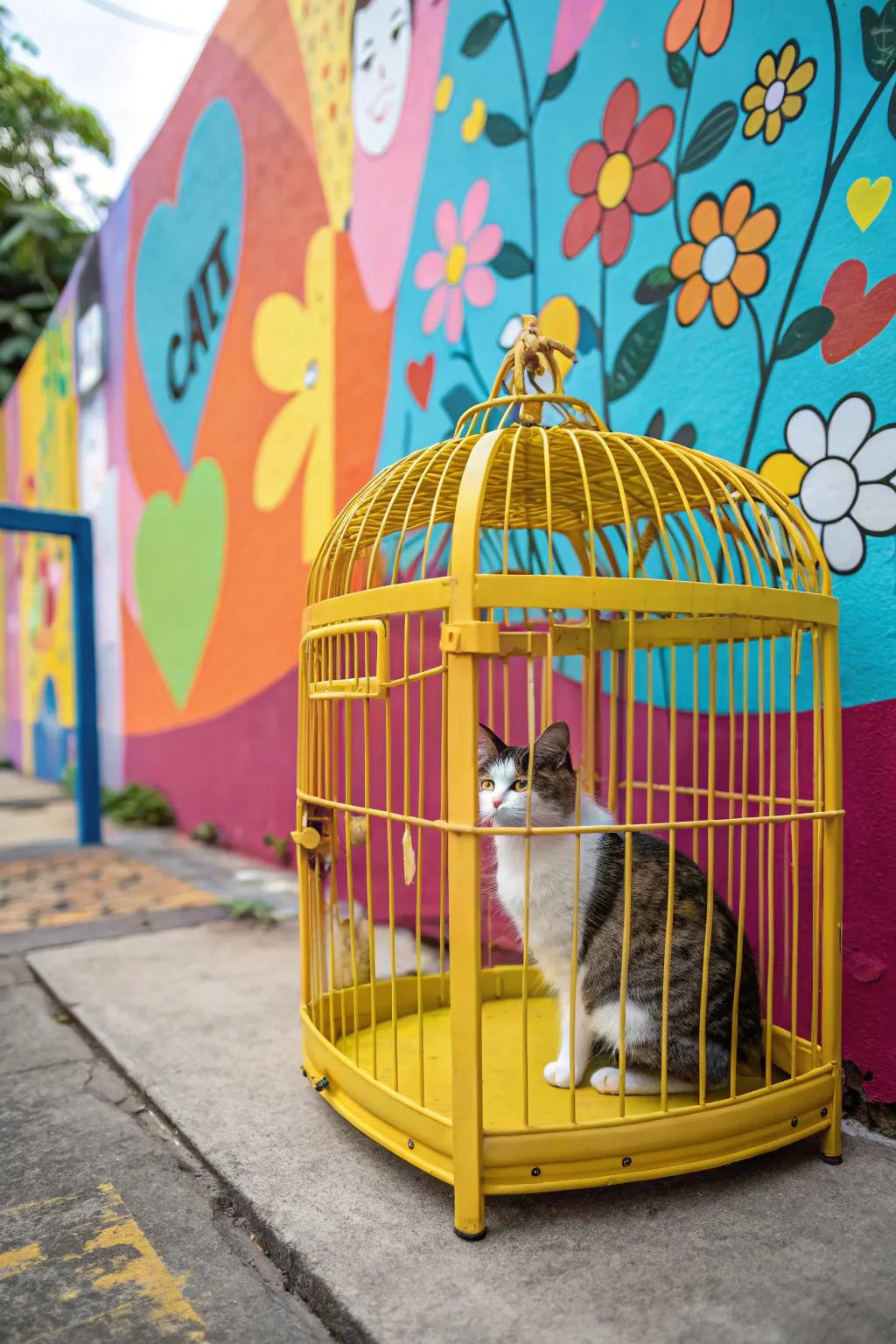 A splash of vibrancy makes a cat enclosure pop with personality.
