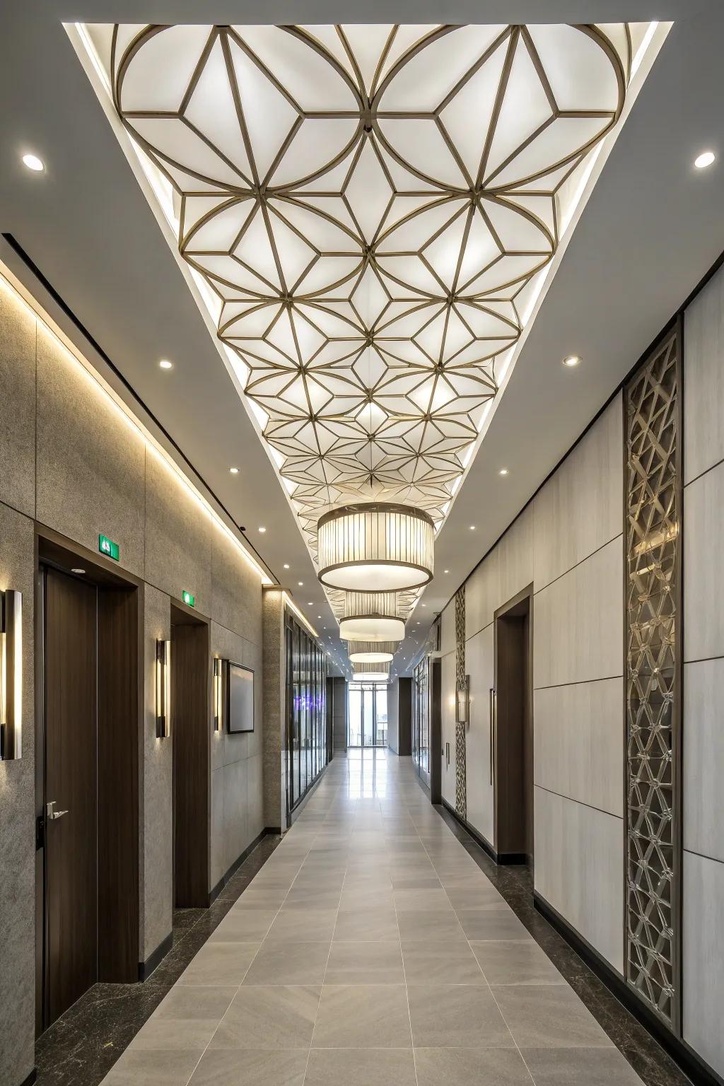 Symmetrical ceiling coverings add modern style.