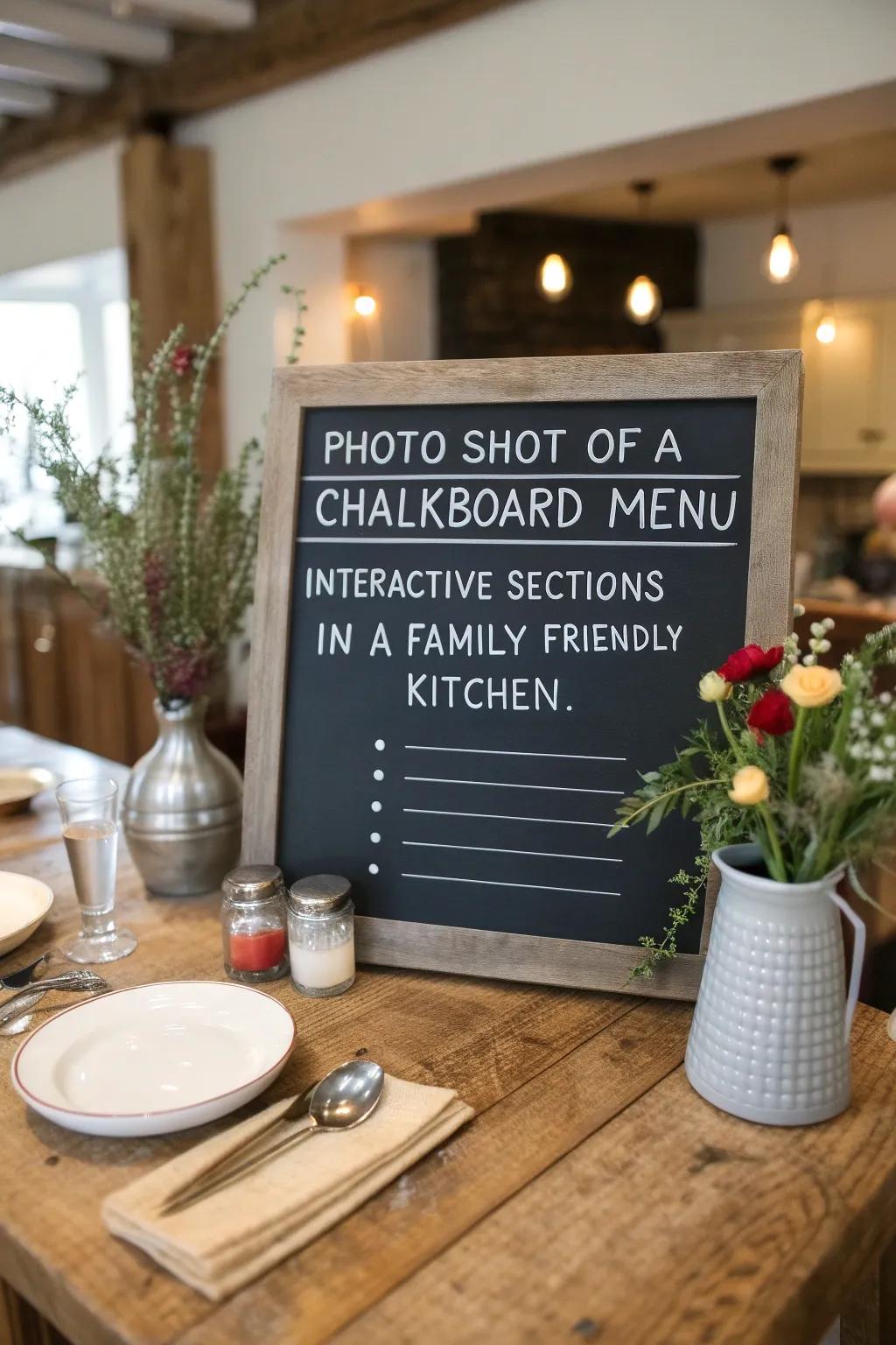 Engaging sections on this chalkboard menu invite guests to contribute their own notes.