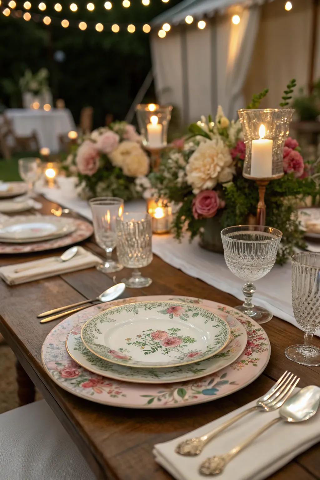 Vintage-inspired charger plates create a nostalgic charm on your tabletop.