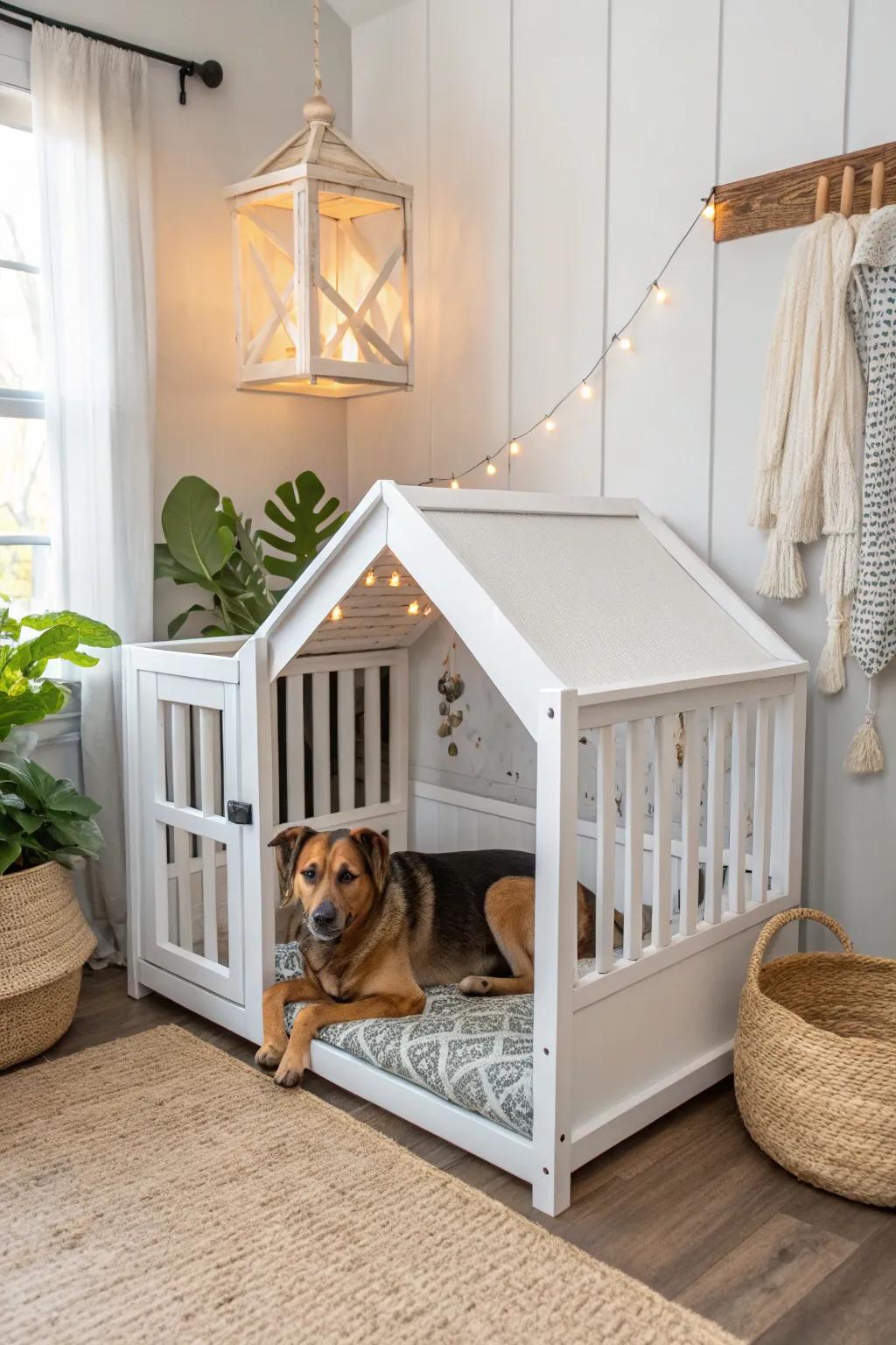 Transform a baby bassinet into a practical dog kennel.
