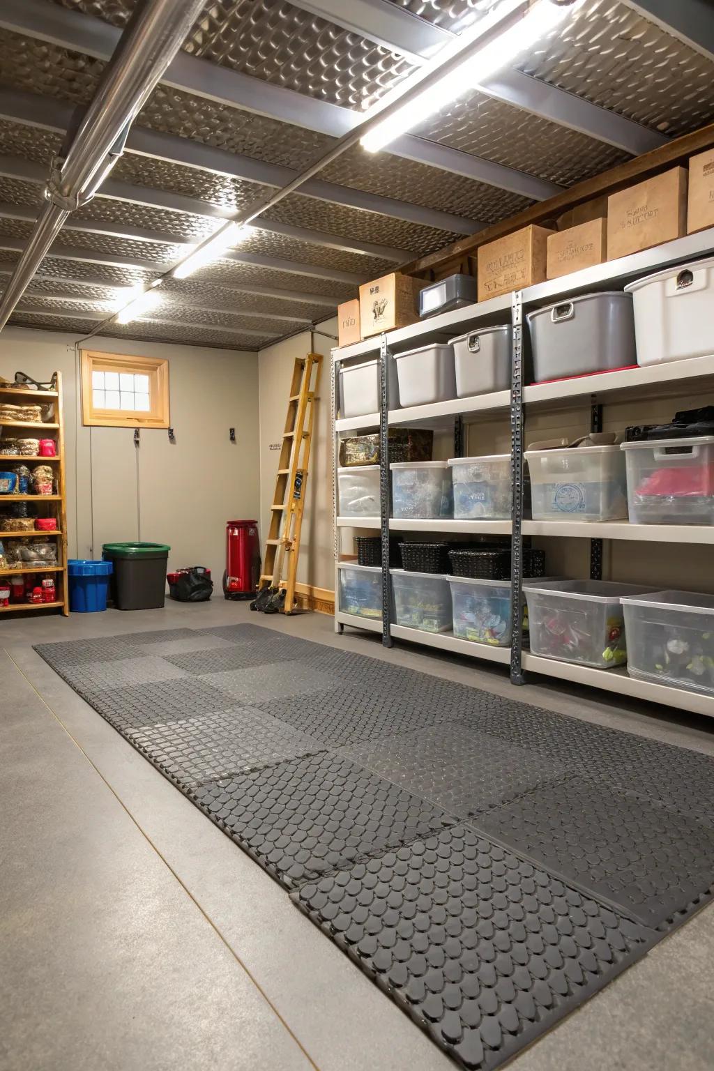Interlocking mats provide a versatile and easy-to-install floor for storage areas.