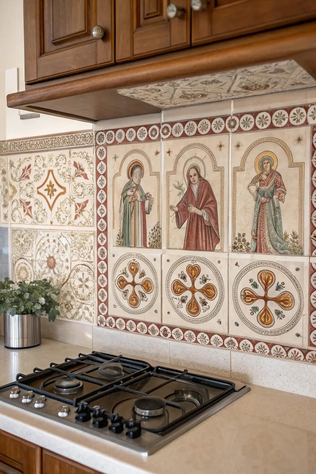 Ceramic panels featuring sacred motifs instill a singular spiritual nuance within your abode.