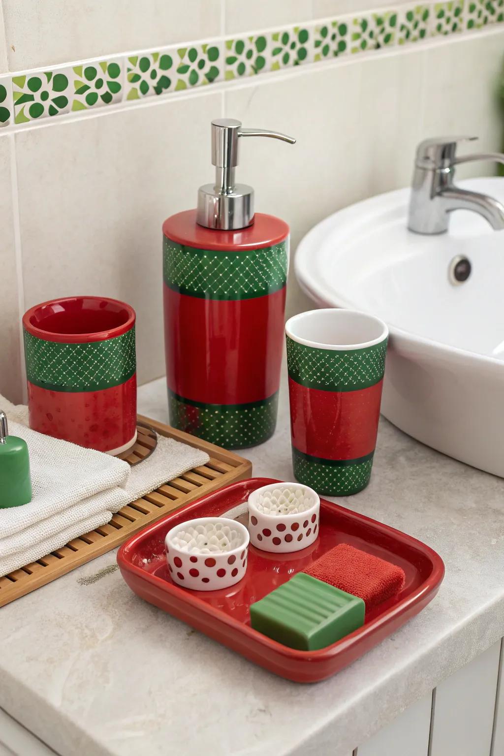 Scarlet and emerald accents subtly enhance the Christmas theme.