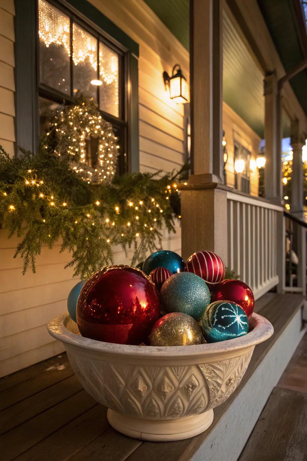 An artistic arrangement of oversized baubles enhancing a colorful and inviting setting.
