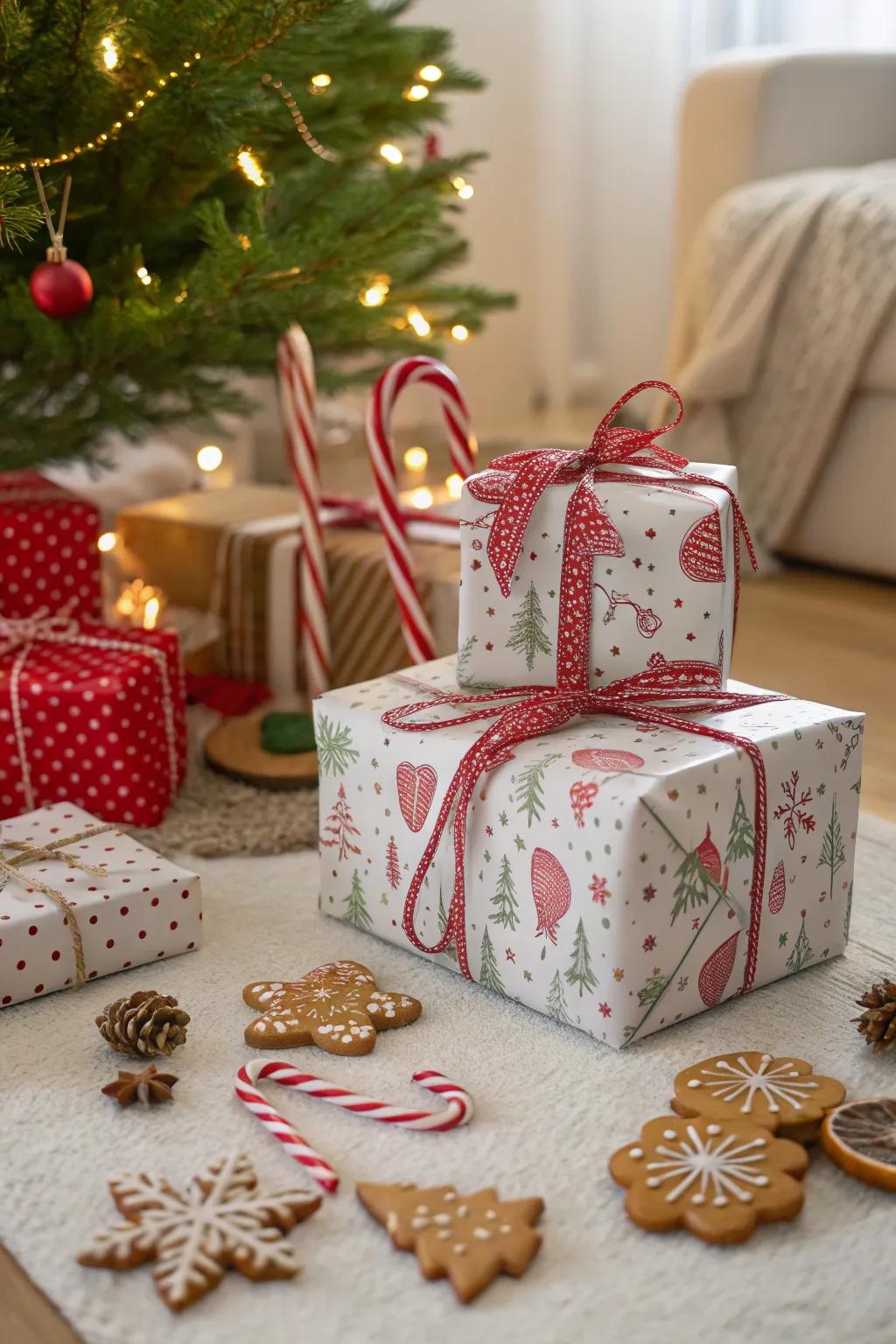 Gifts decorated with edible adornments for a sweet element.