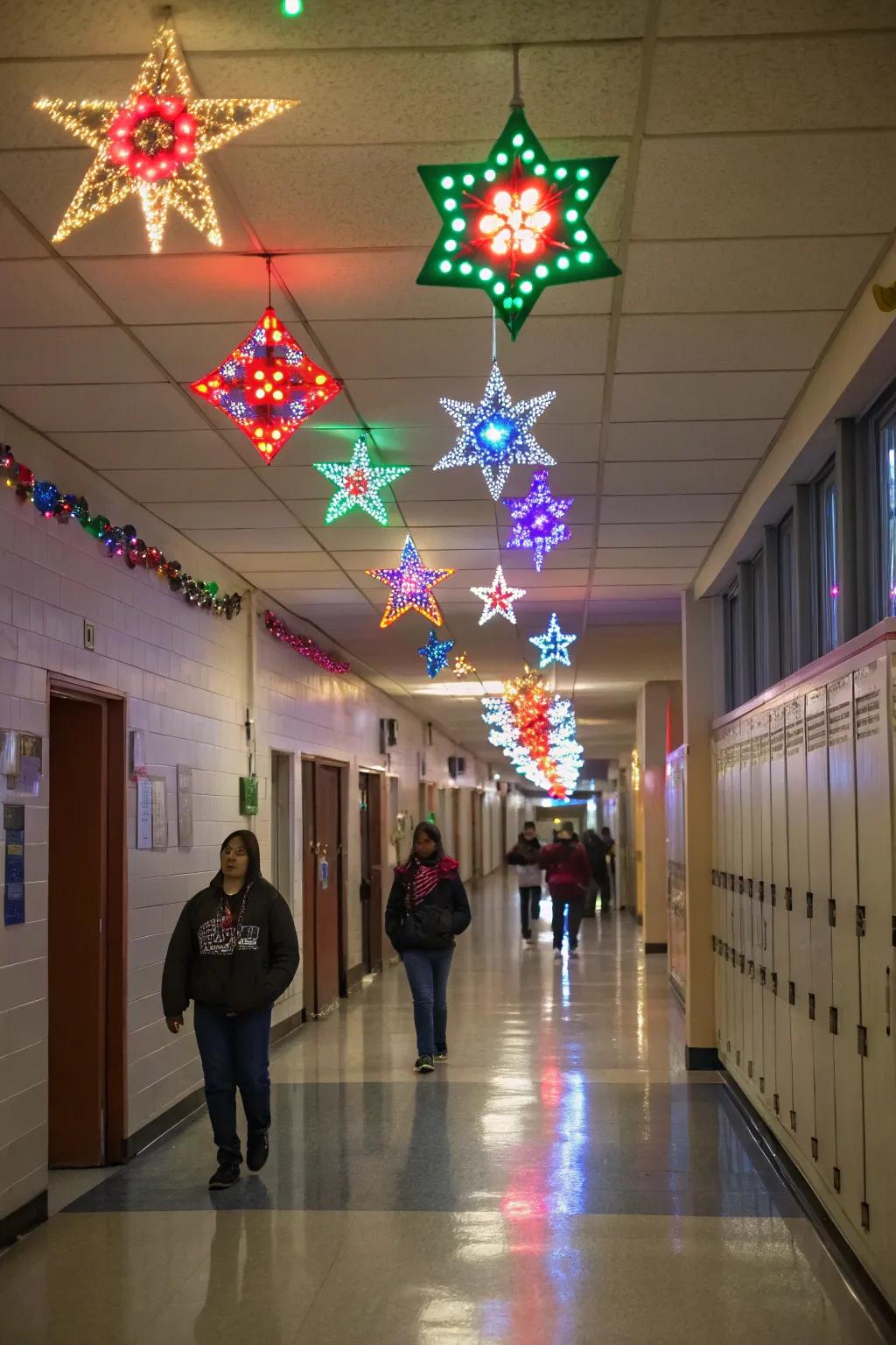 Permit the glow of holiday illumination to establish a festive ambiance in the hallway.