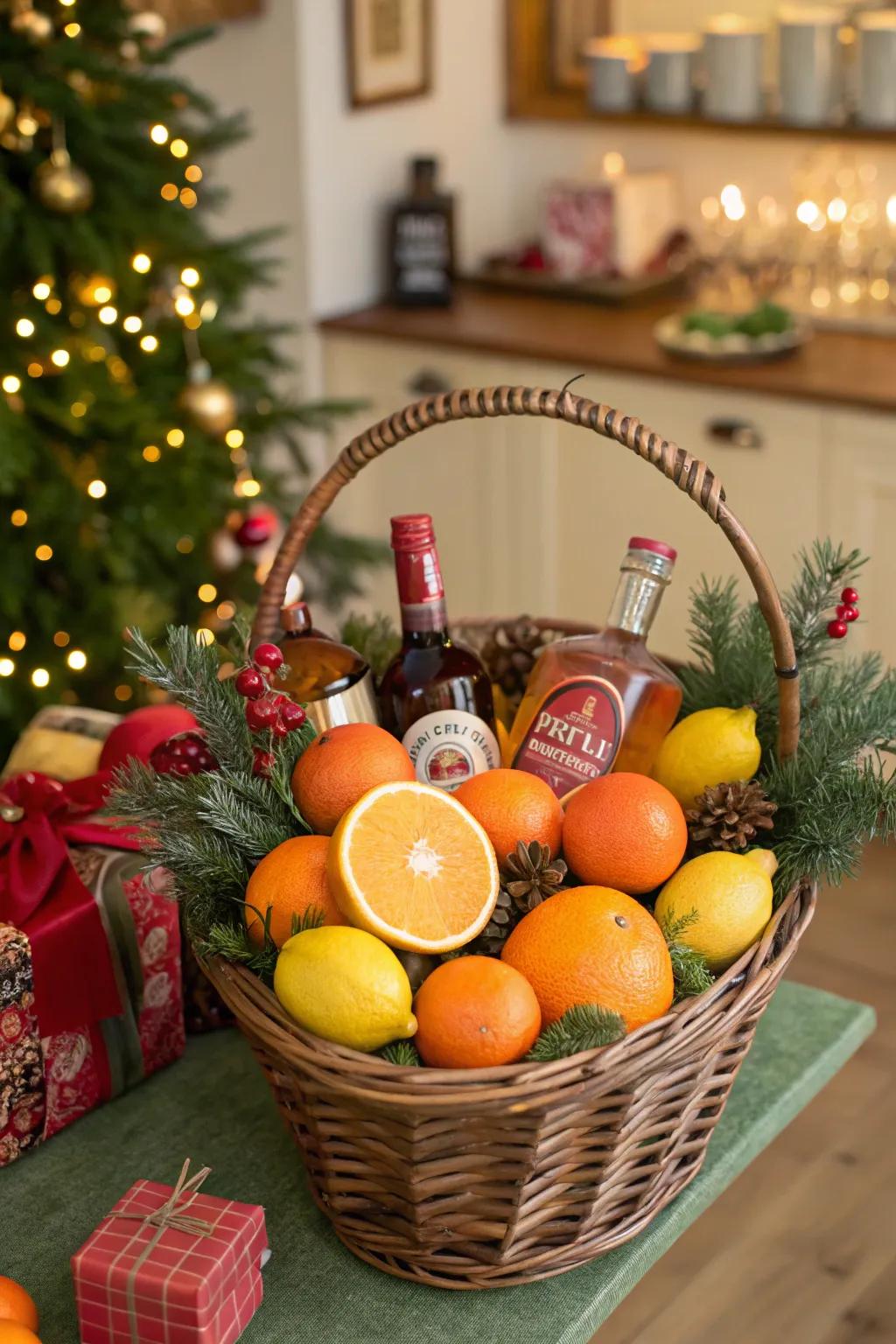 A citrus mixed drink basket overflowing with vibrant tastes.