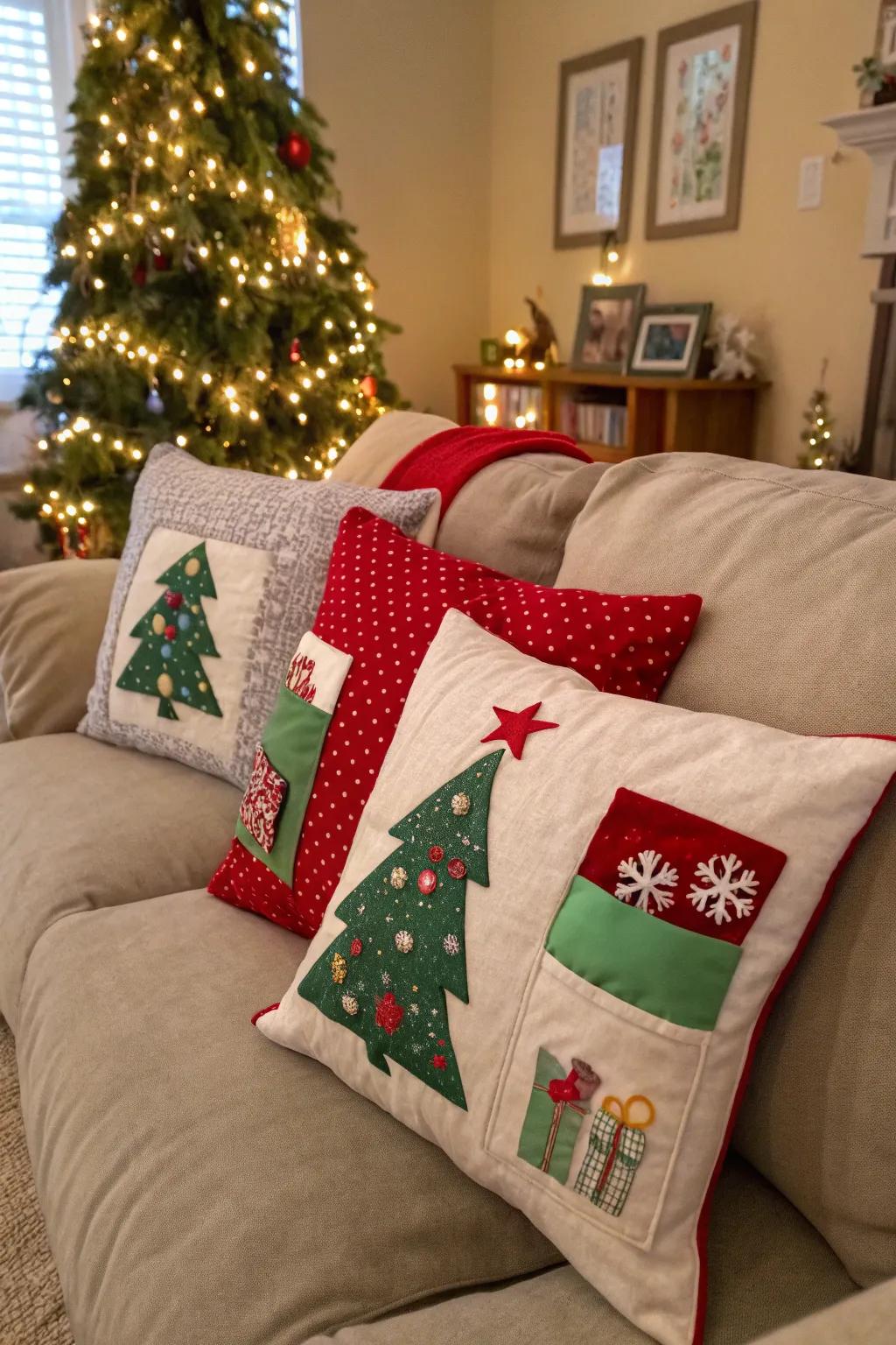 Interactive cushions contribute amusement to the holiday arrangement.
