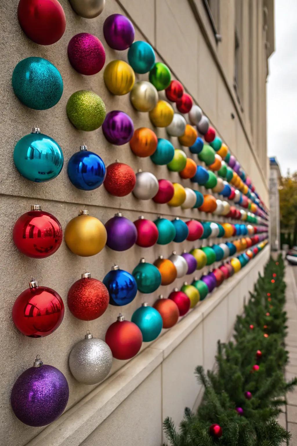 Bold bauble wall art makes a festive statement.