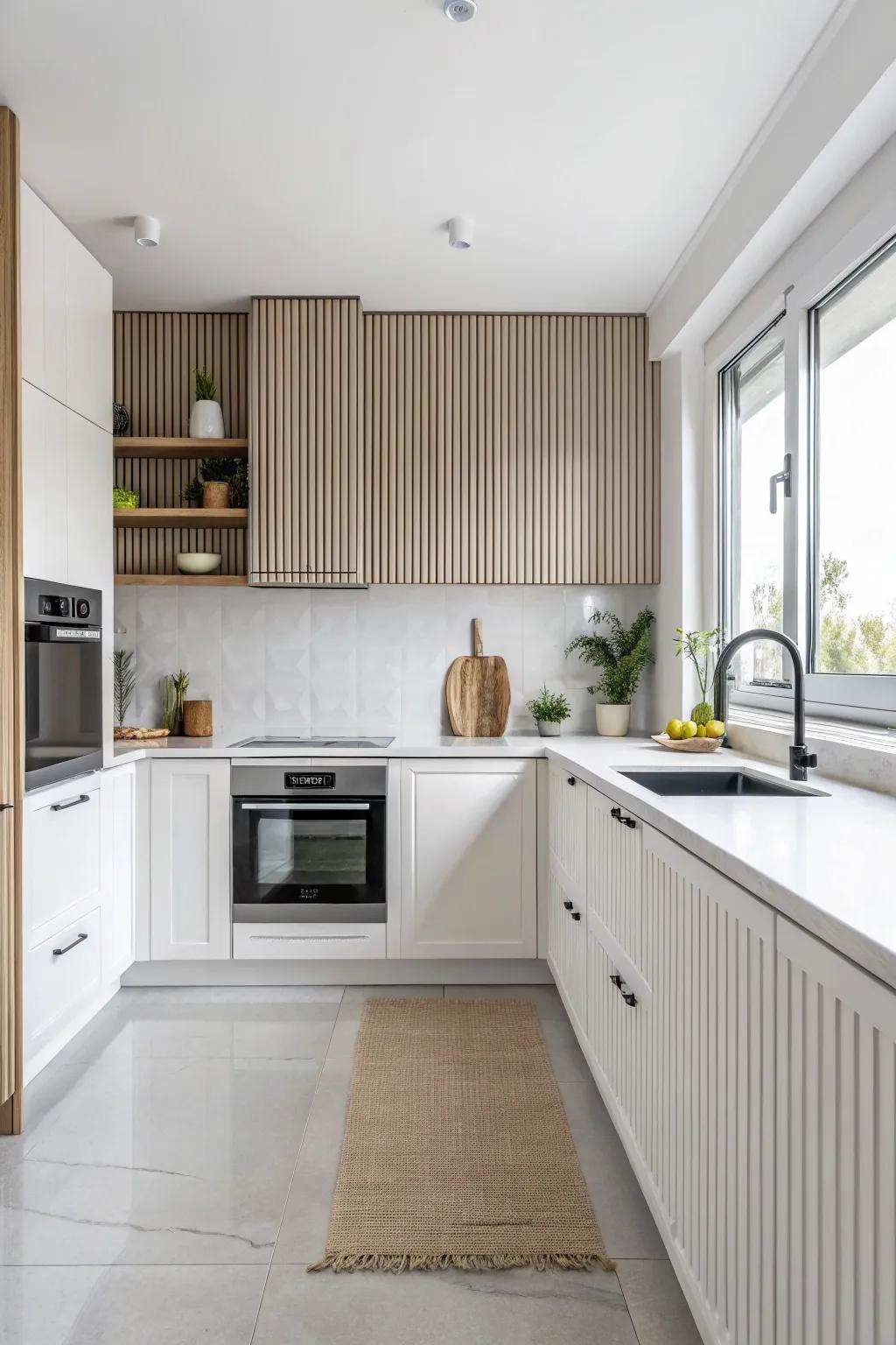 A fluted backsplash introduces subtle texture to this traditional kitchen.