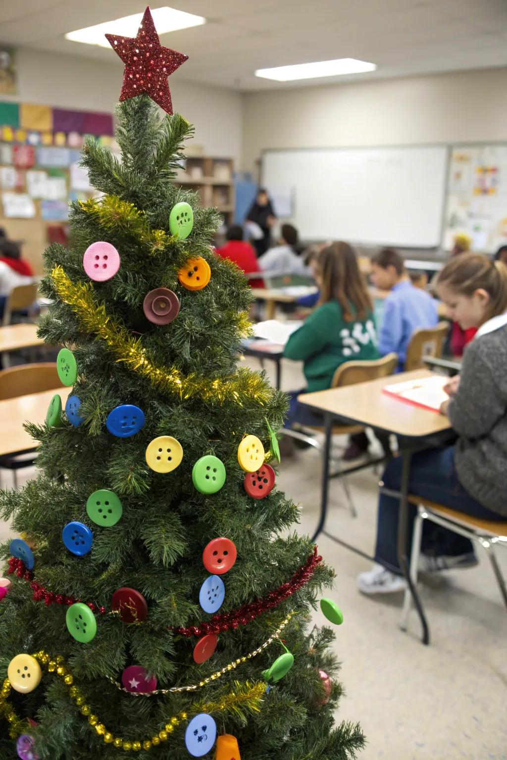 A button bauble Yule tree showcasing radiant decorations