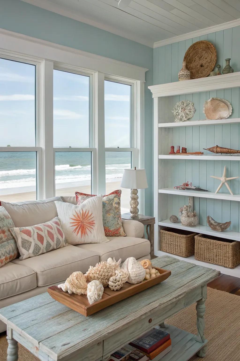 Coral and shells capture the ocean's beauty.