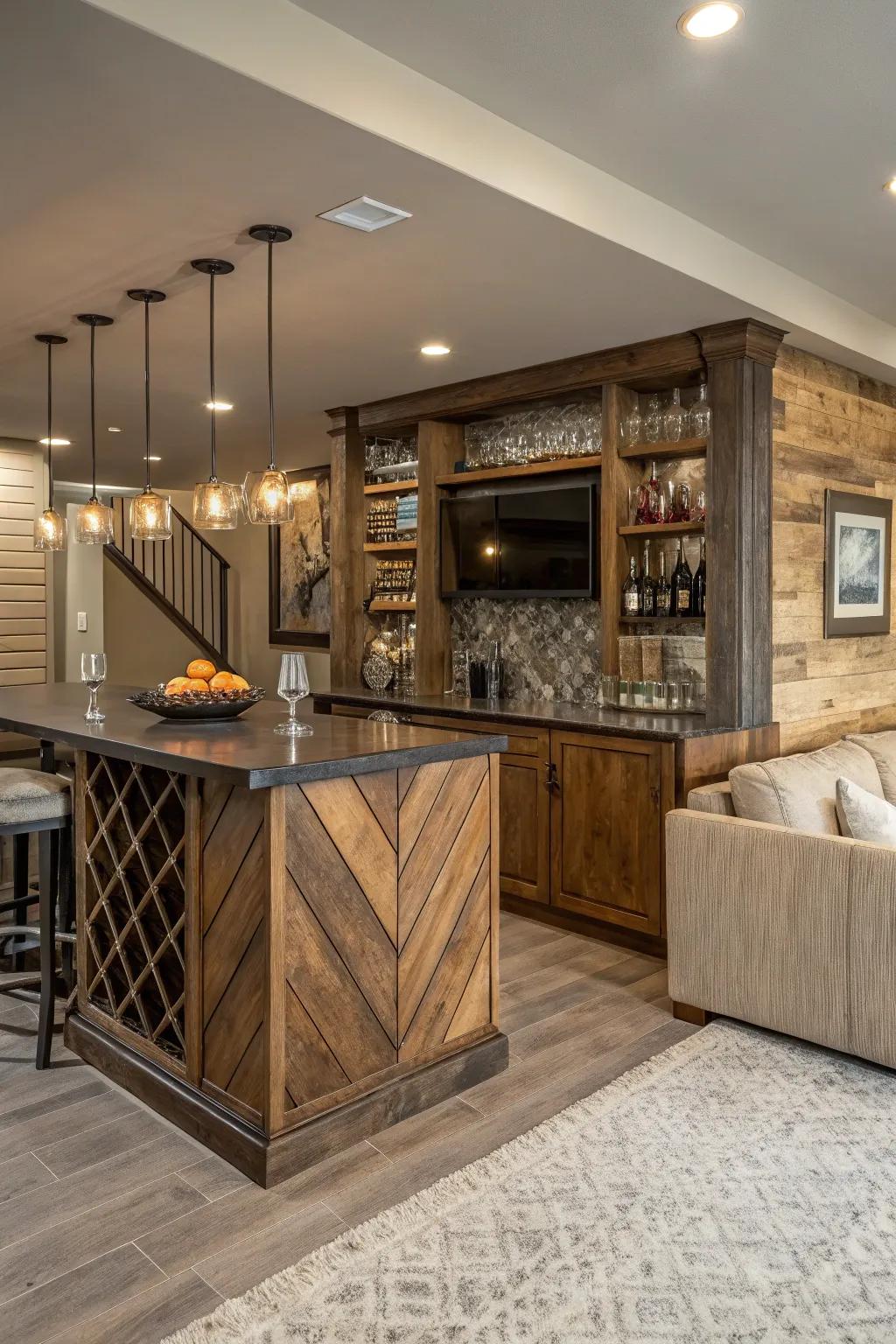 Combine aesthetics brings character to your home bar.