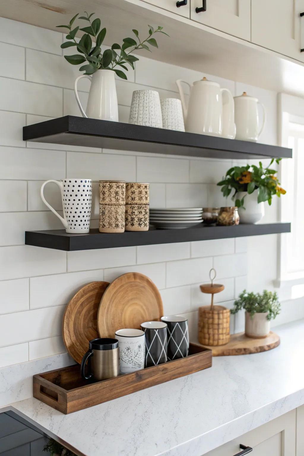 Minimalist hanging shelves for a sleek appearance.