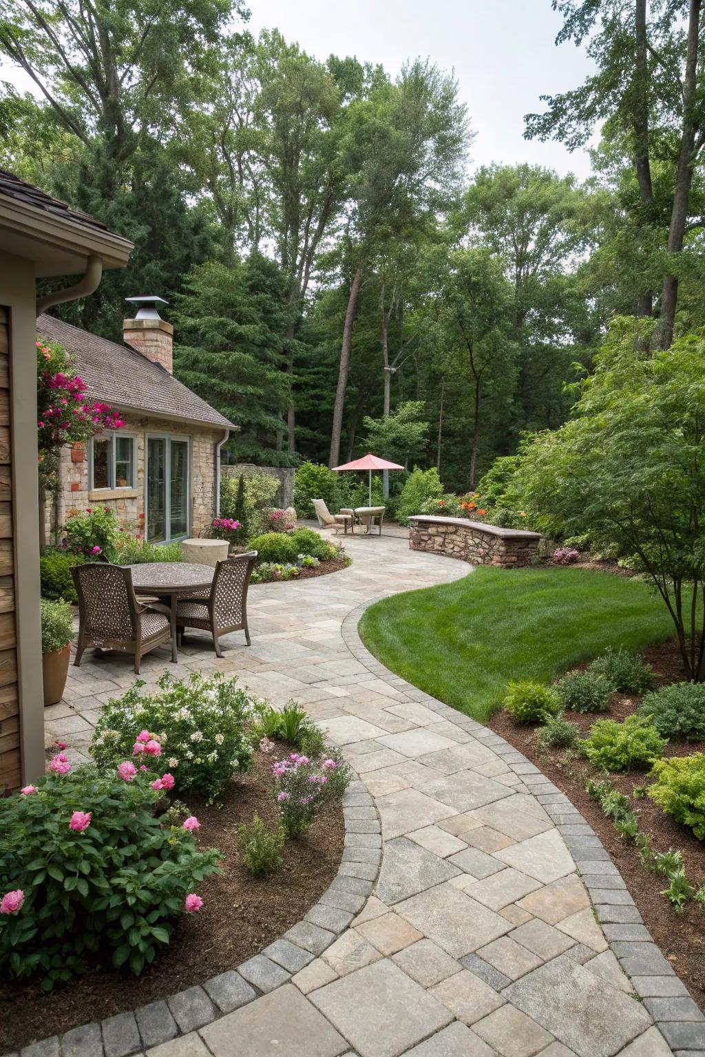Hardscaping features like stone patios add charm and usability to your garden.