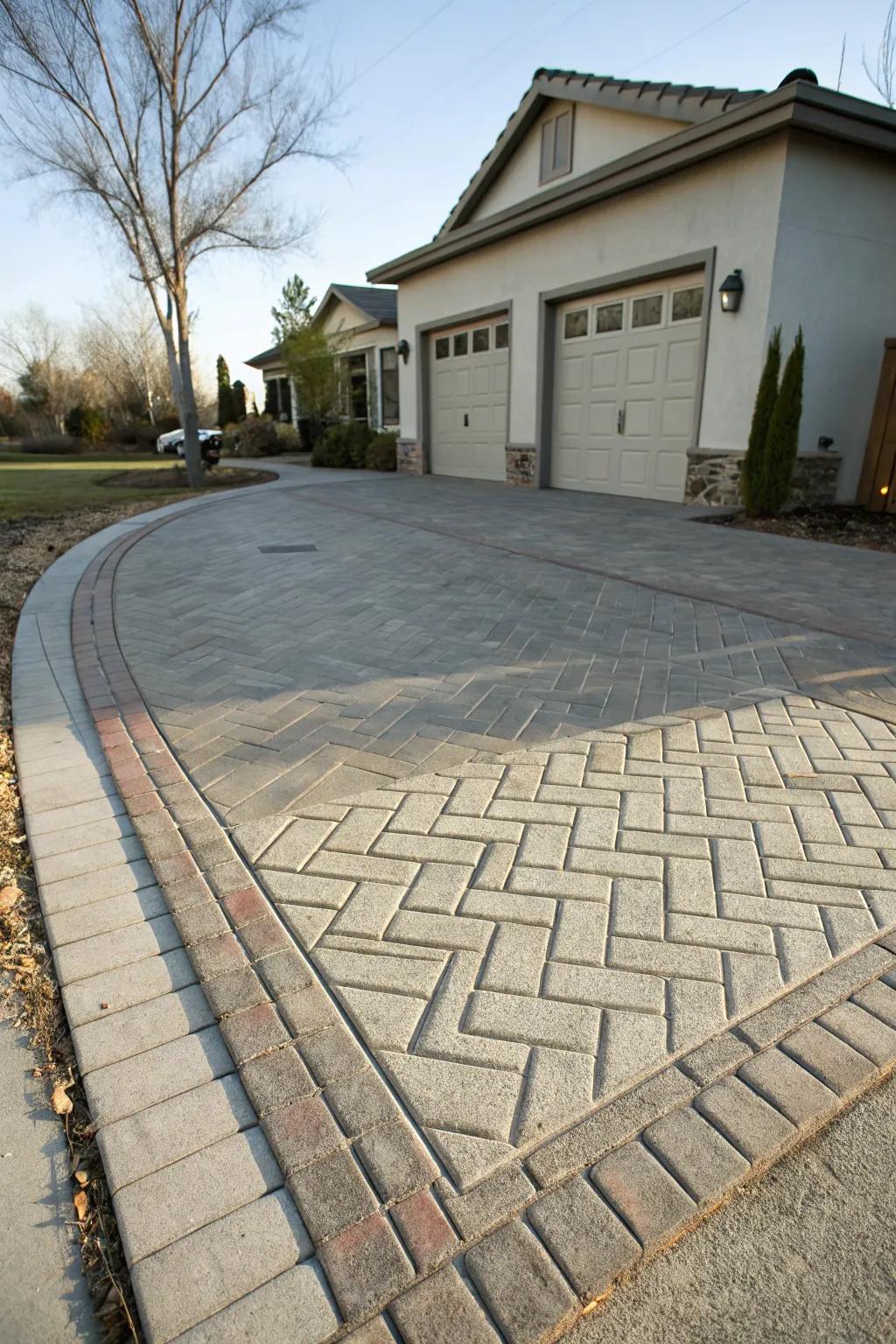 A classic brick design that brings timeless charm to this driveway.