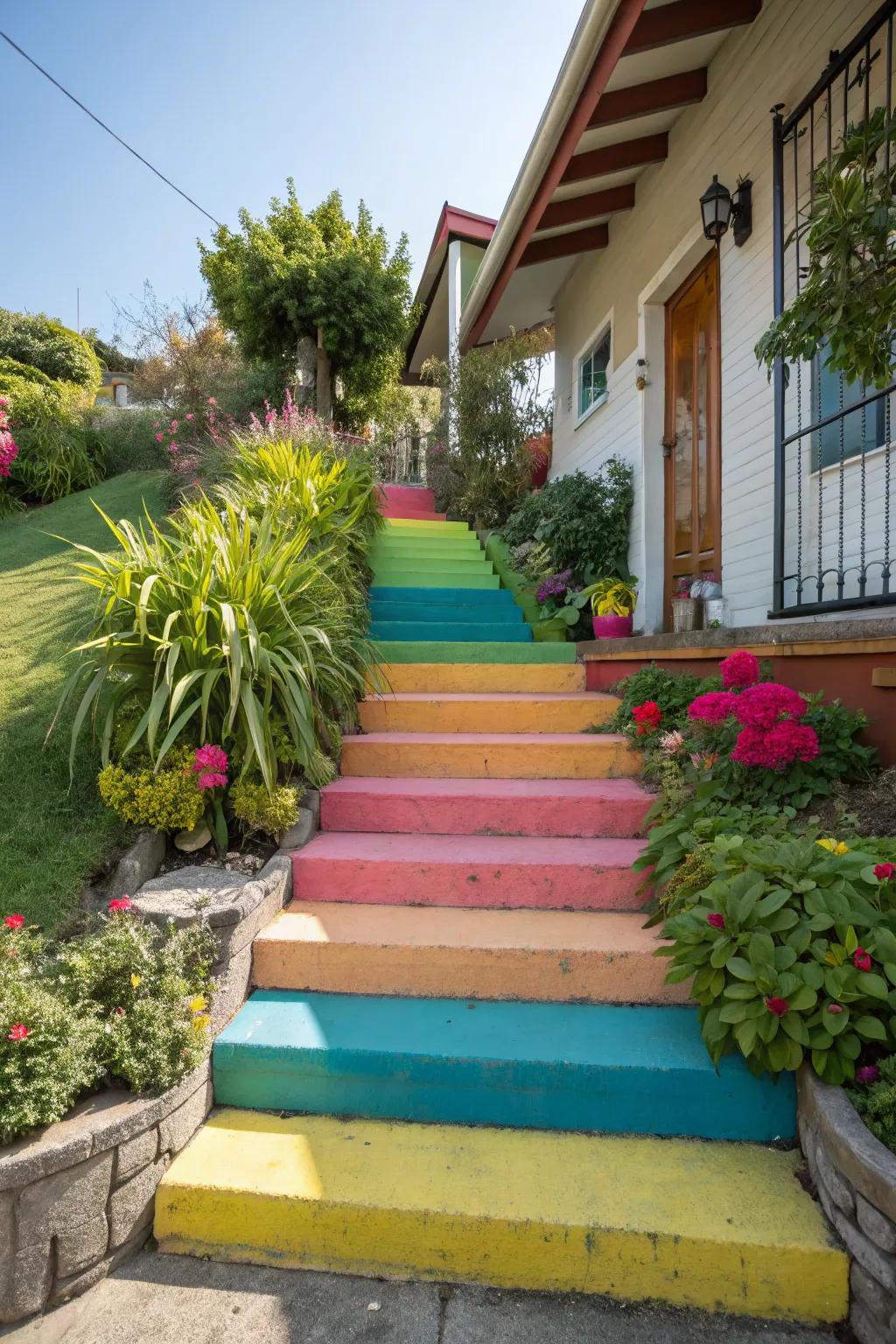 Colorful steps bring a playful vibe.