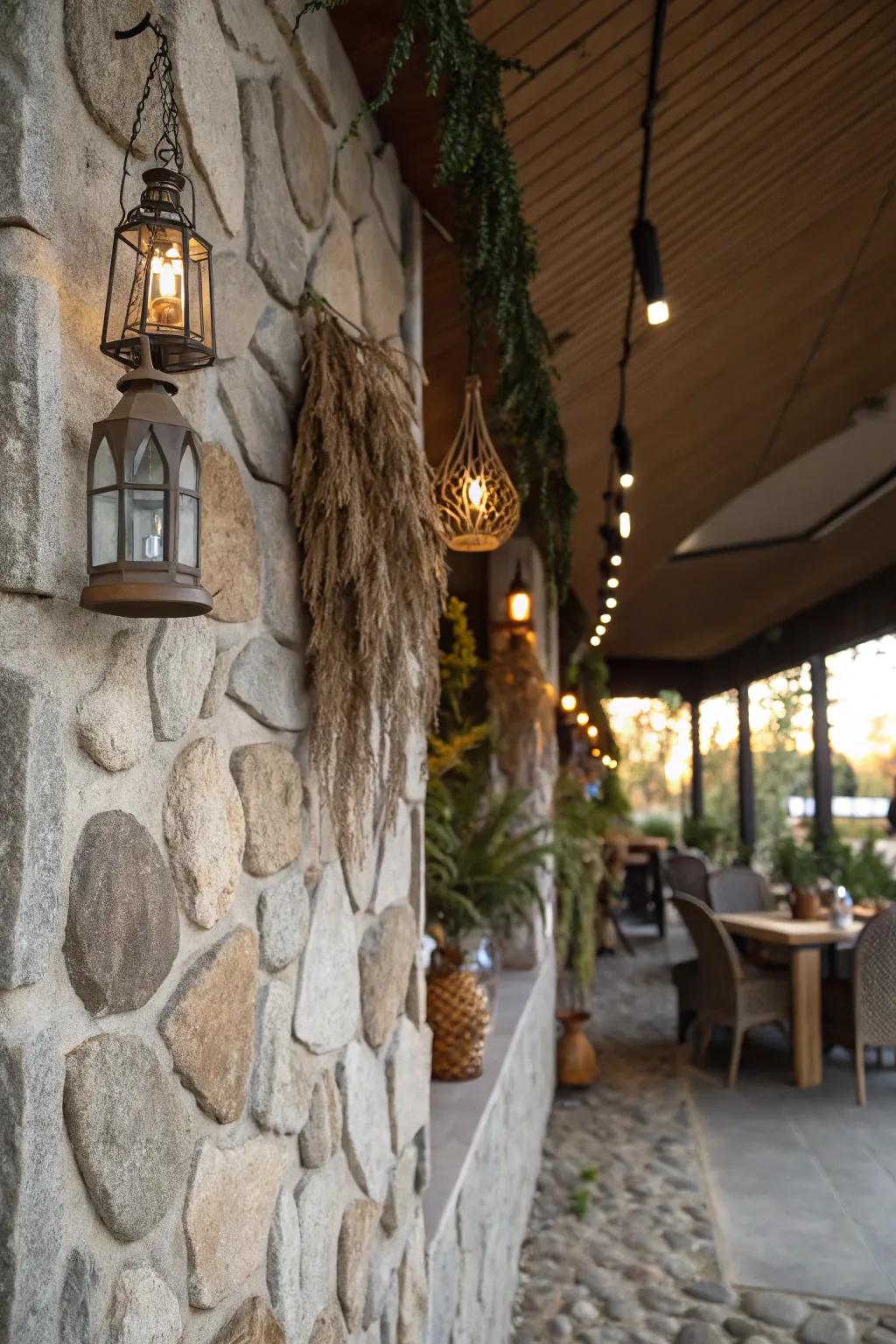 Imbedded stones lend a natural beauty to exposed walls.